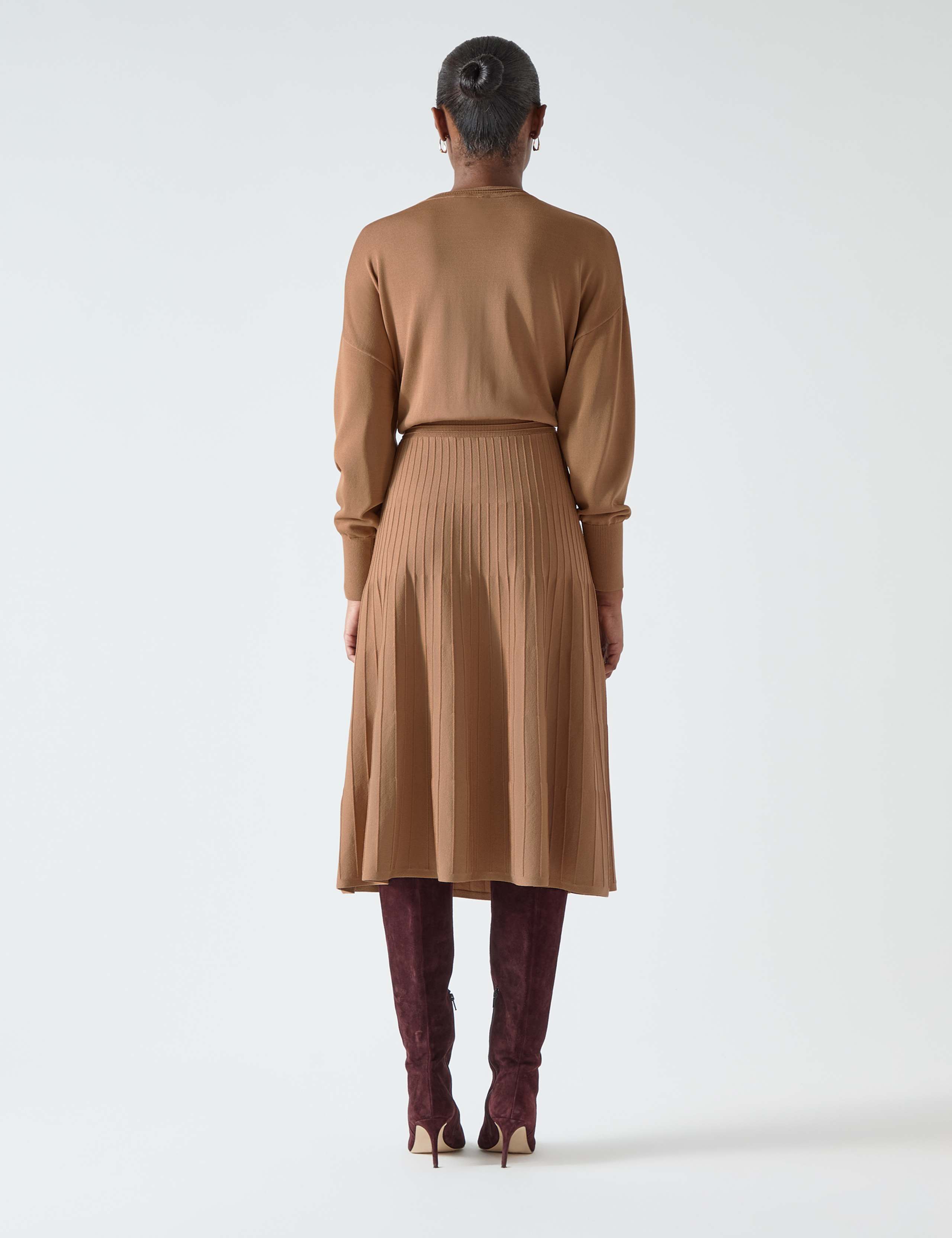 Knitted Ribbed Slash Neck Midi Skater Dress 3 of 4