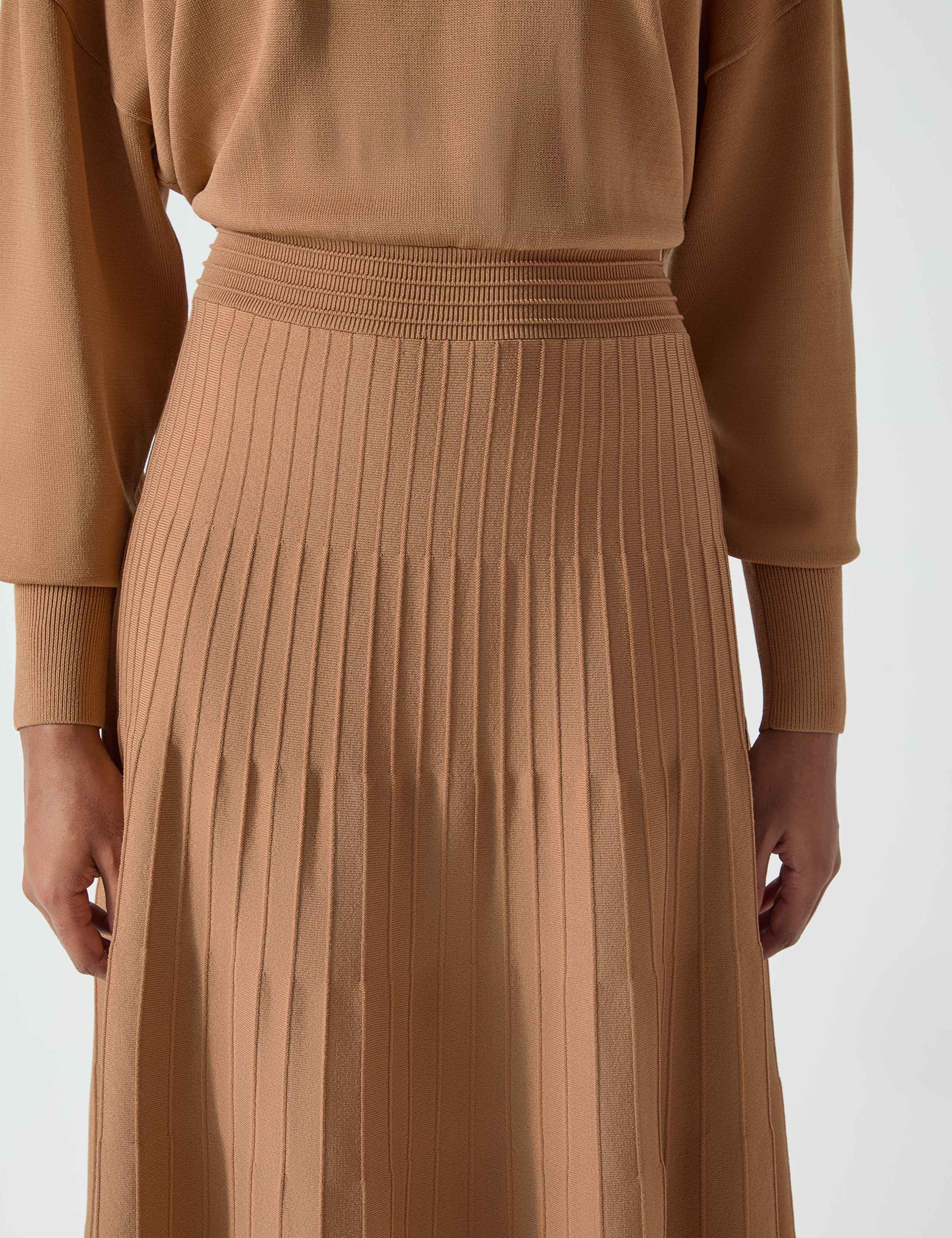 Knitted Ribbed Slash Neck Midi Skater Dress 4 of 4