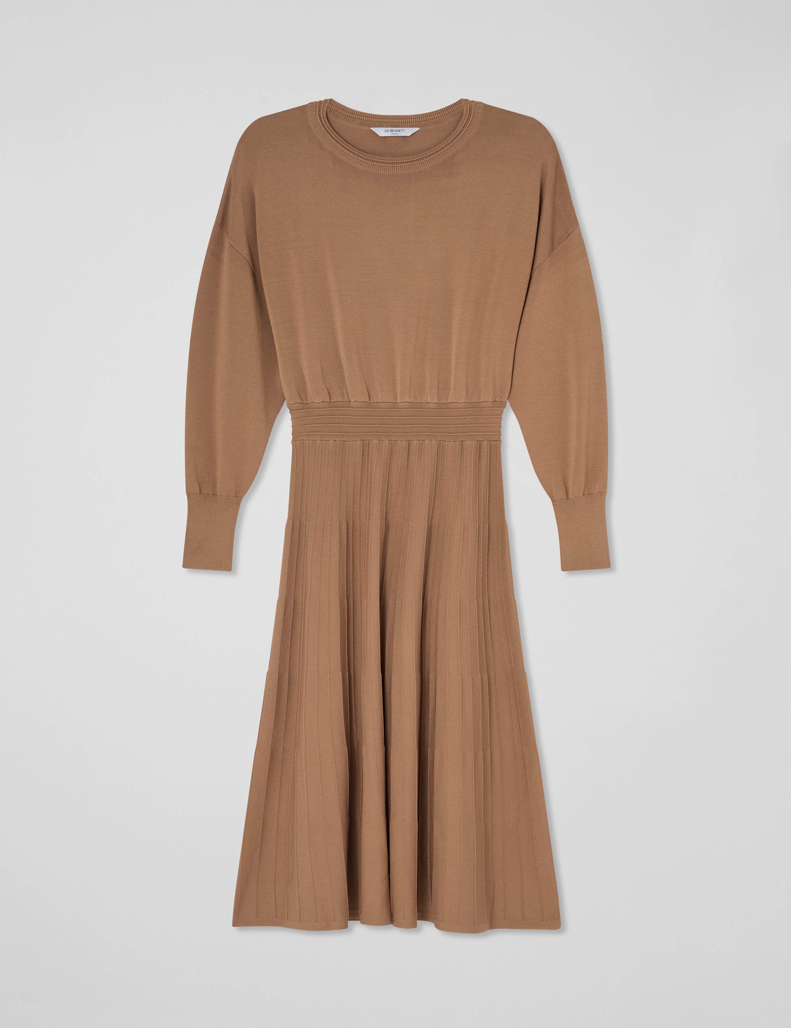 Knitted Ribbed Slash Neck Midi Skater Dress 2 of 4