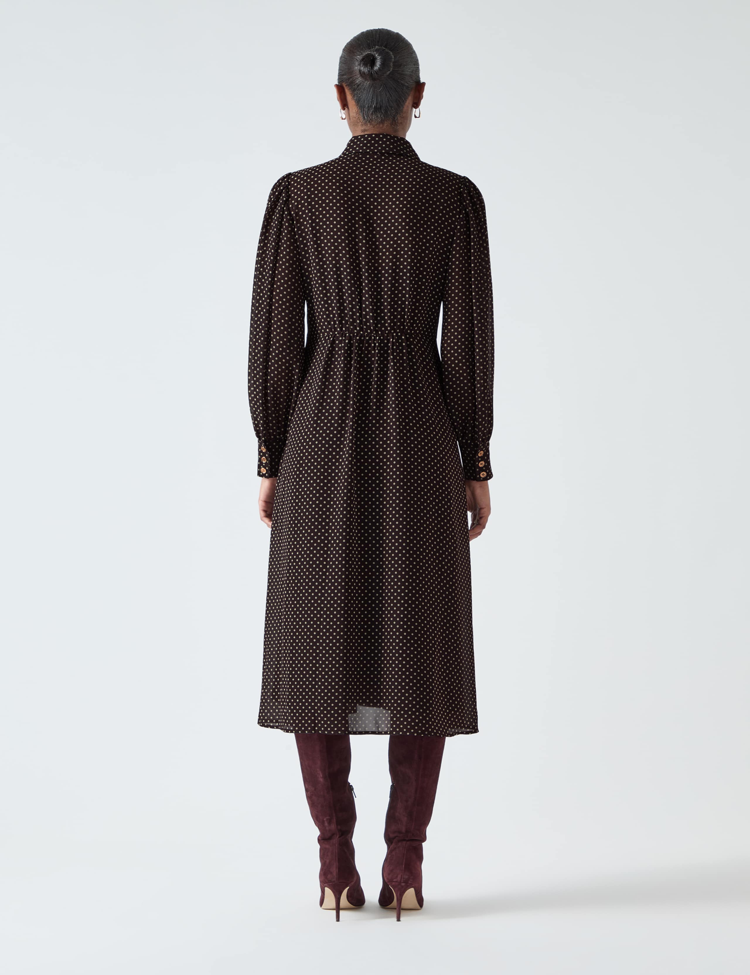 Polka Dot Button Detail Midi Shirt Dress 3 of 4