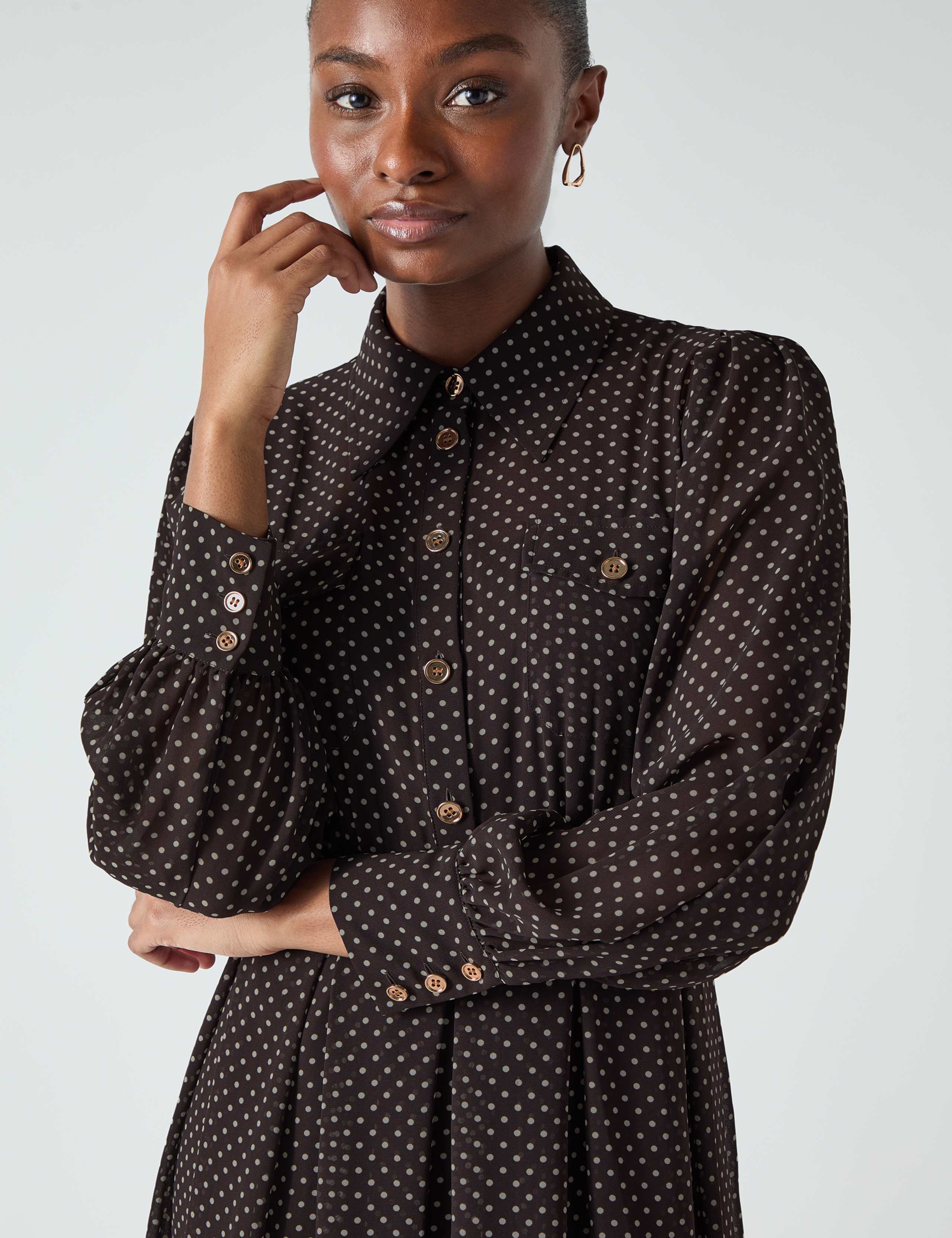 Polka Dot Button Detail Midi Shirt Dress 4 of 4