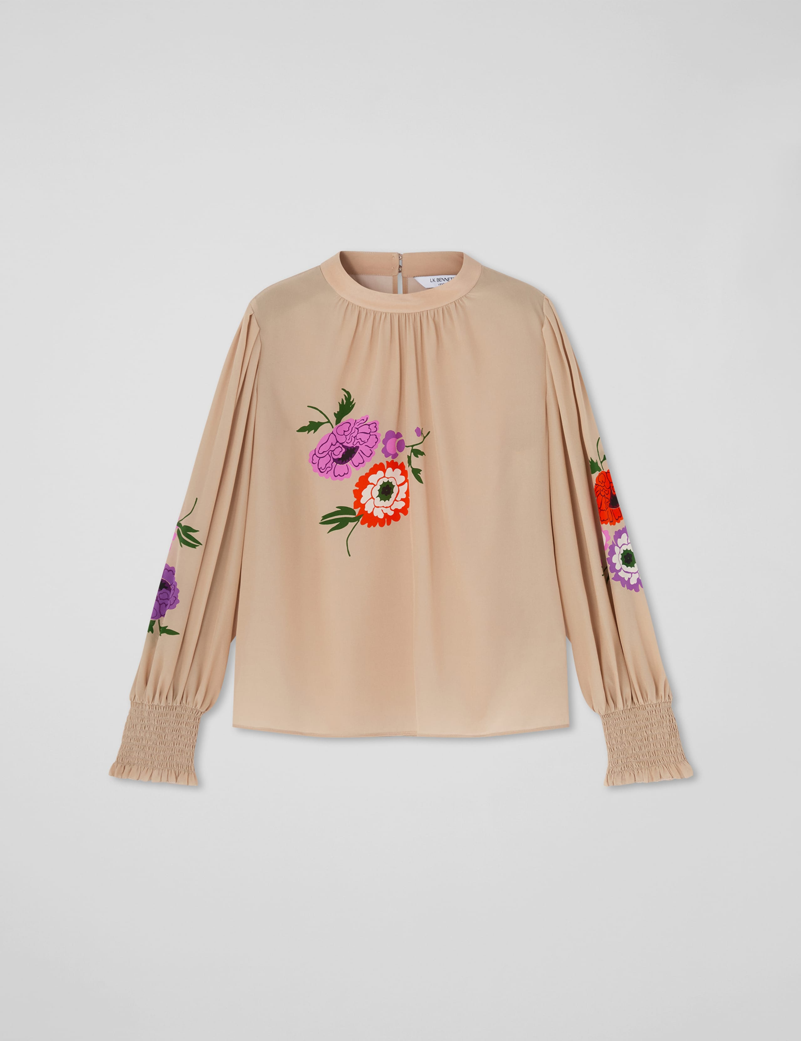 Pure Silk Floral Round Neck Blouse 2 of 4