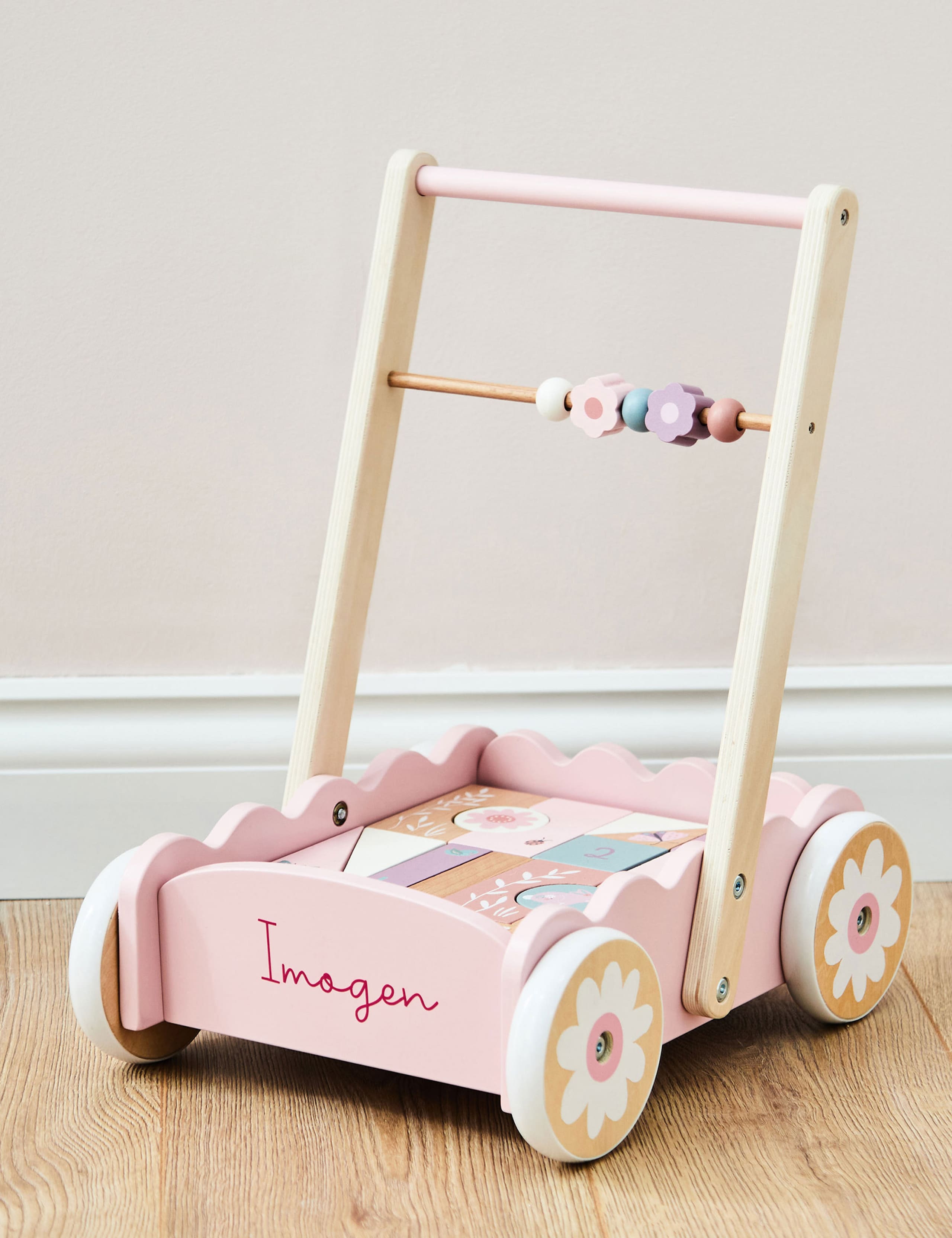 Personalised Pink Push-Along Activity Walker With Blocks 2 of 4