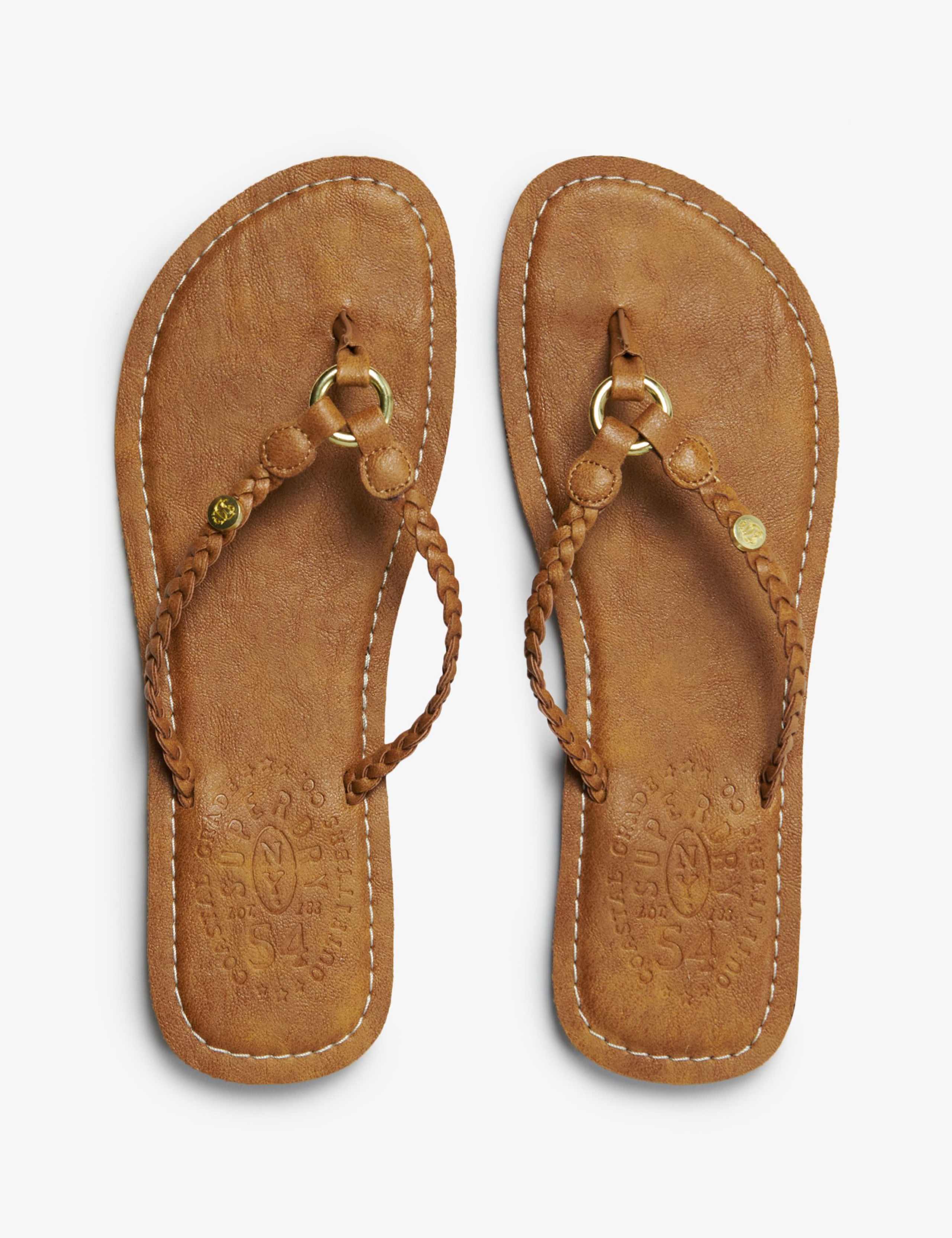 Faux Leather Braided Flat Flip Flop Sandals 1 of 9