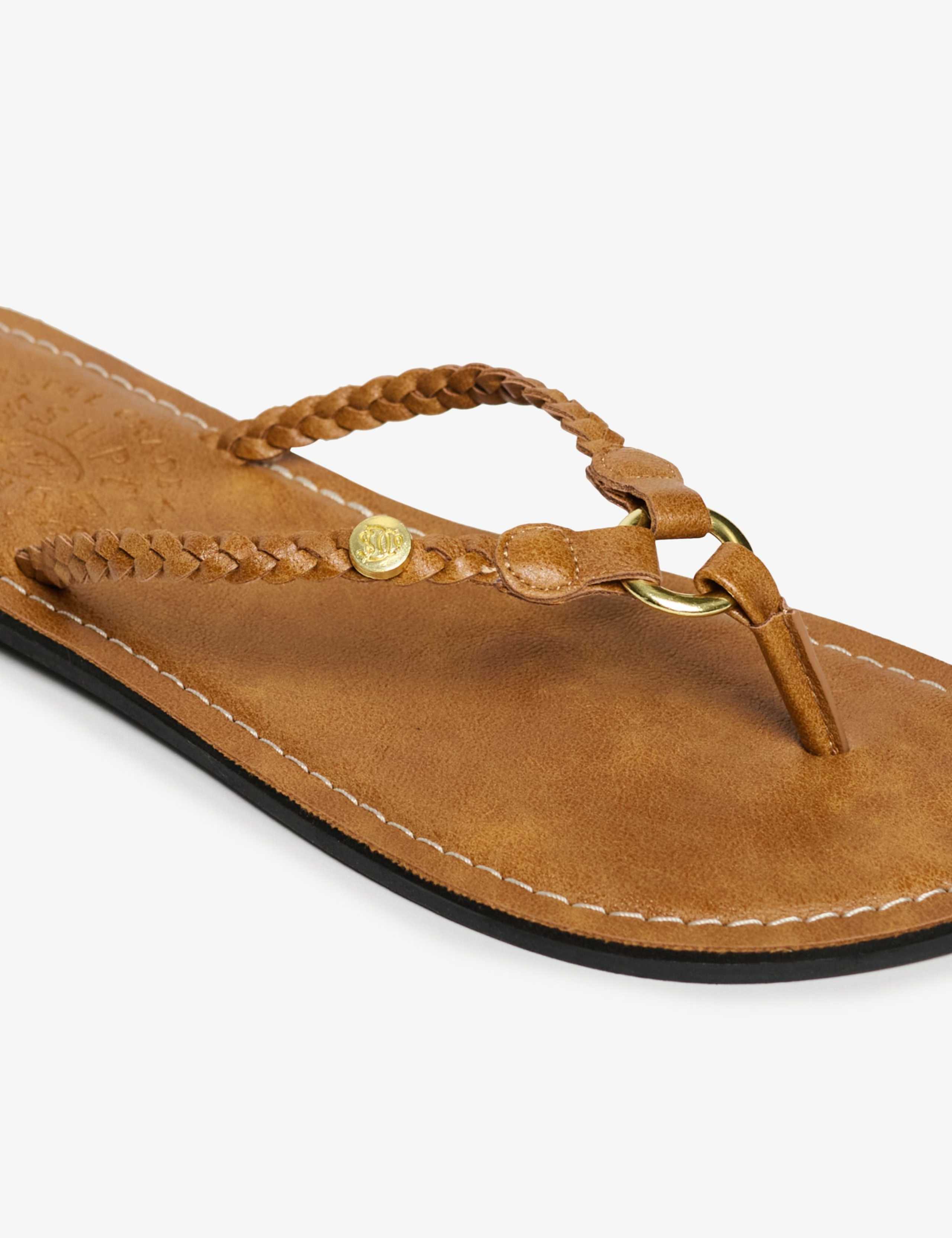 Faux Leather Braided Flat Flip Flop Sandals 4 of 9