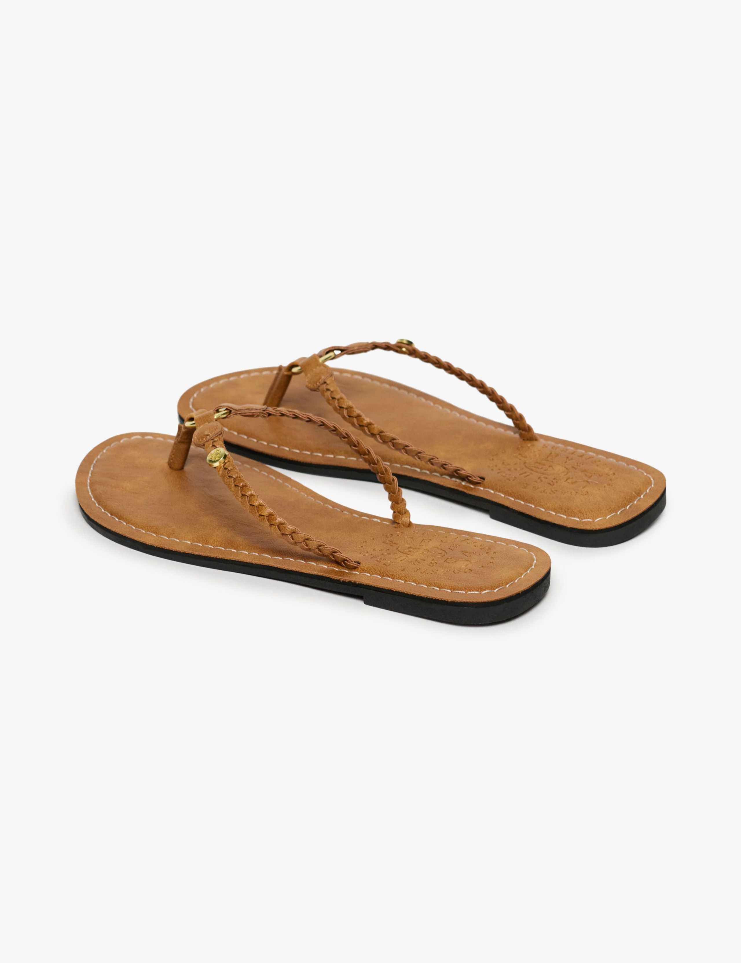 Faux Leather Braided Flat Flip Flop Sandals 5 of 9