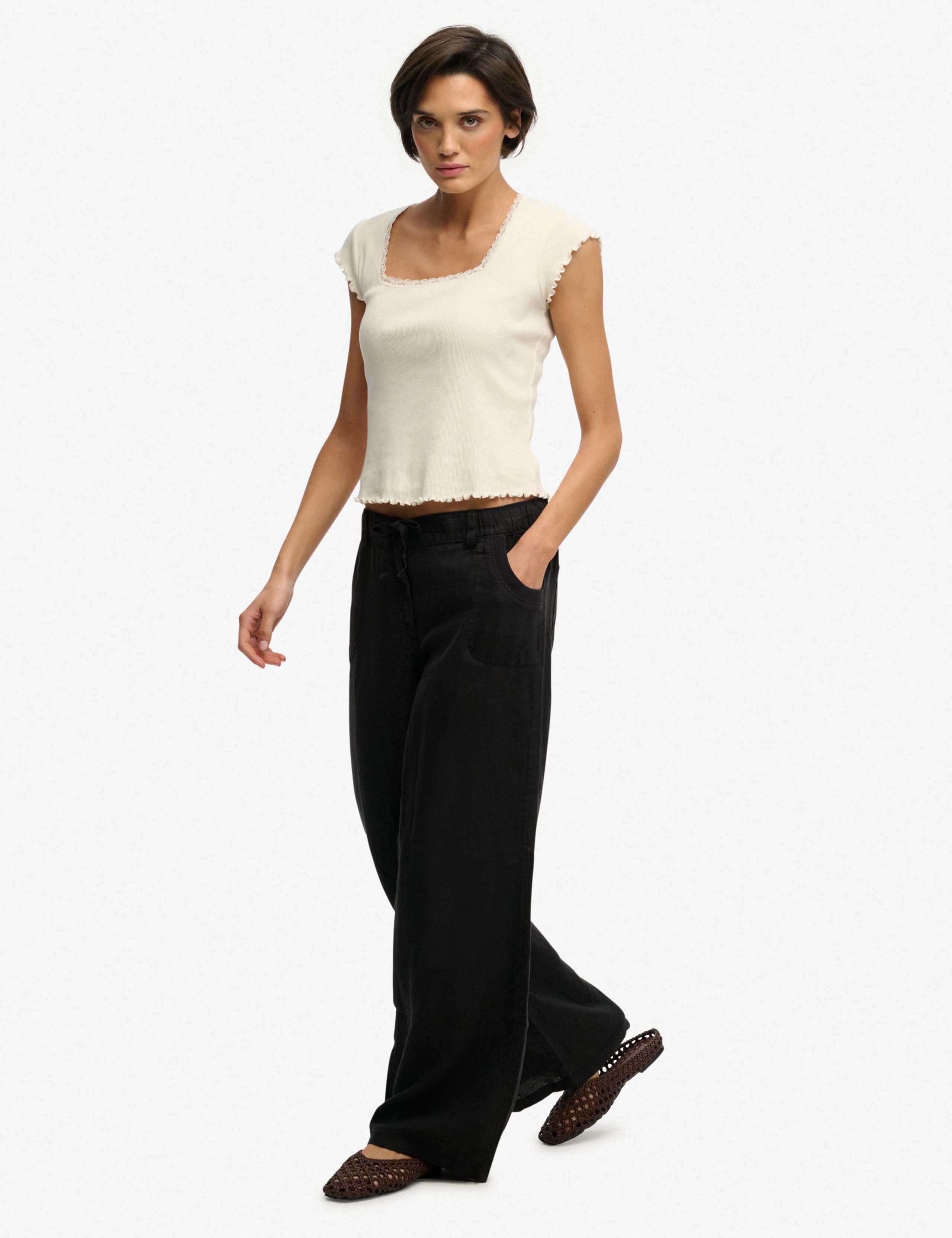 Pure Linen Low Rise Wide Leg Trousers 5 of 6