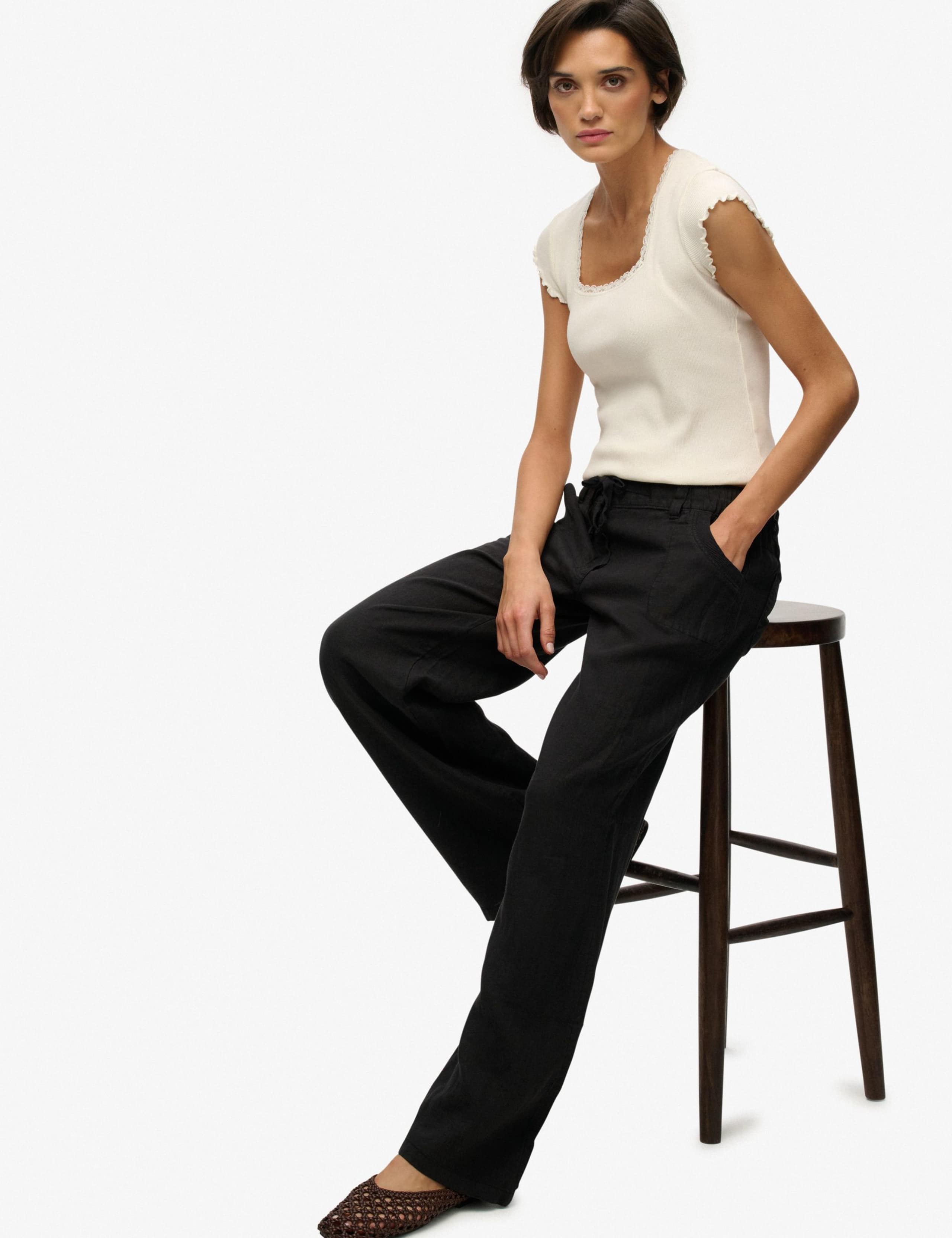 Pure Linen Low Rise Wide Leg Trousers 6 of 6