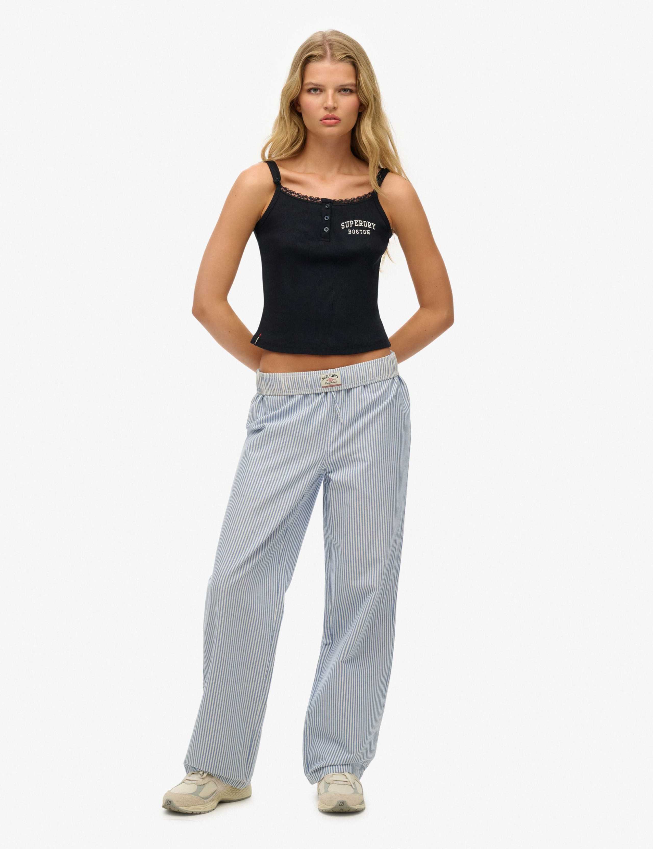 Pure Cotton Striped Elasticated Waist Trousers 1 of 6