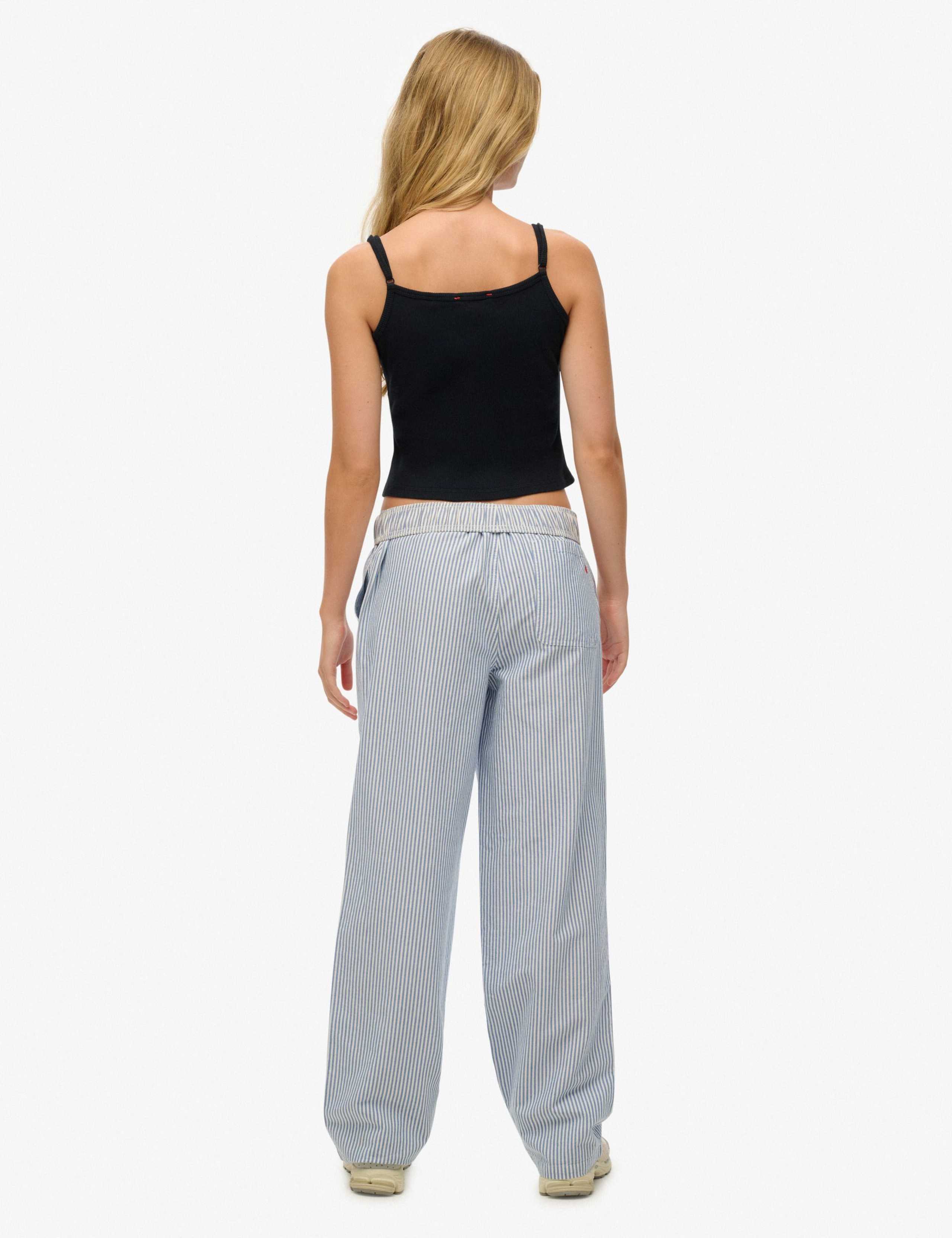 Pure Cotton Striped Elasticated Waist Trousers 4 of 6