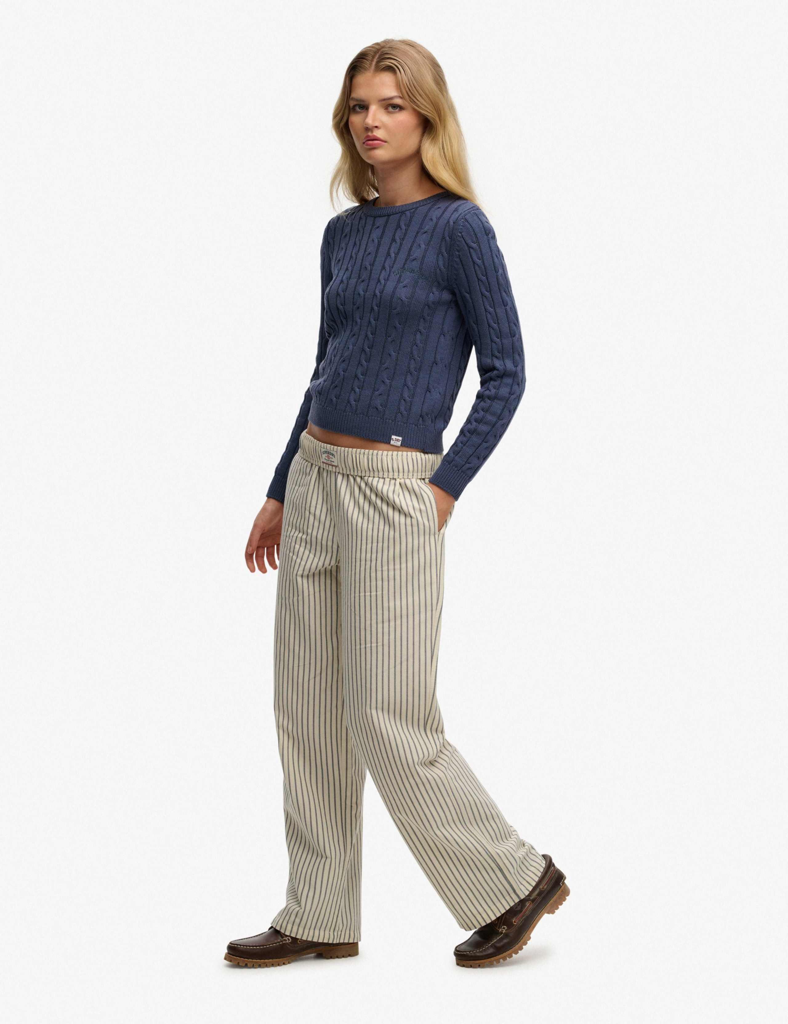 Pure Cotton Striped Elasticated Waist Trousers 3 of 7