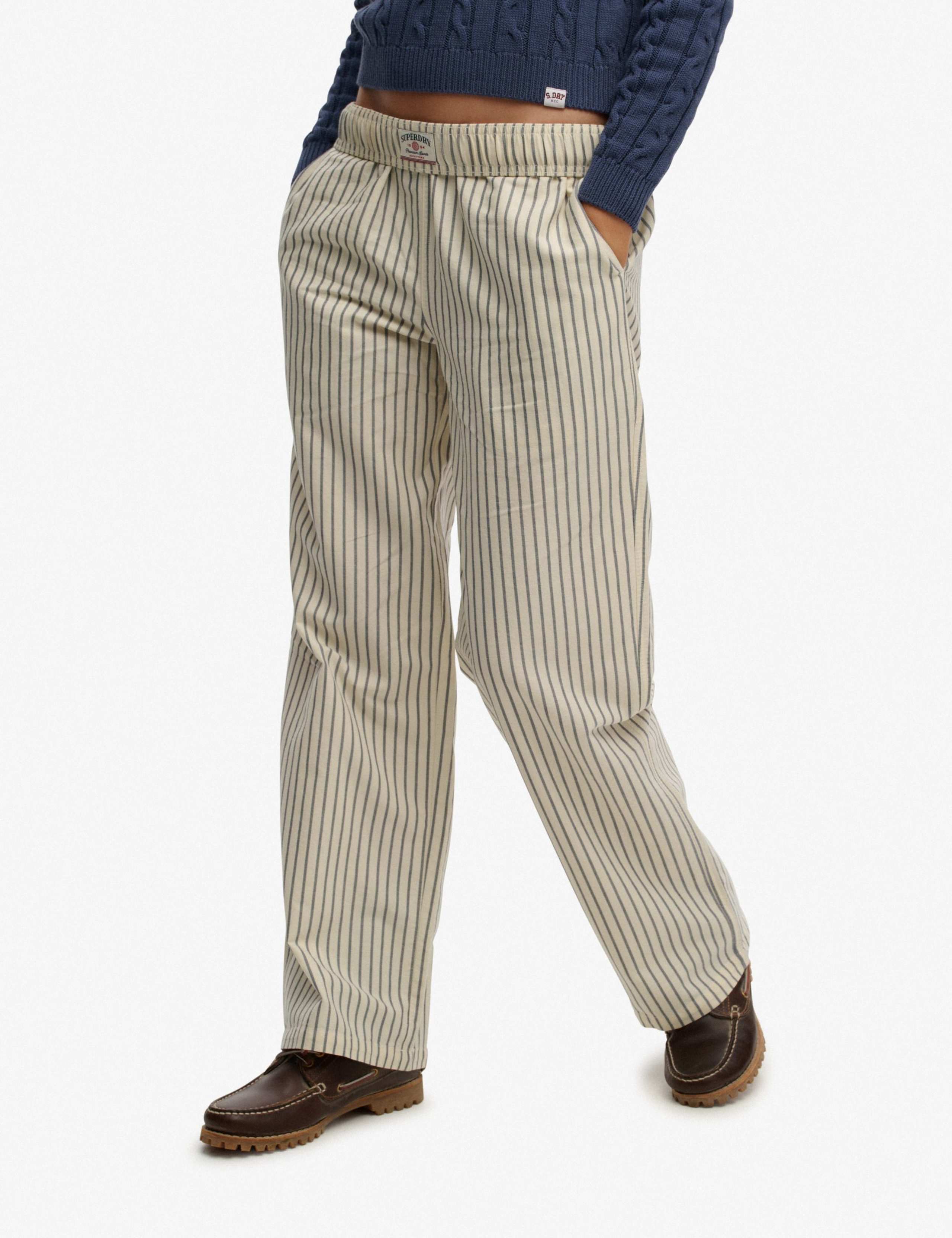 Pure Cotton Striped Elasticated Waist Trousers 4 of 7