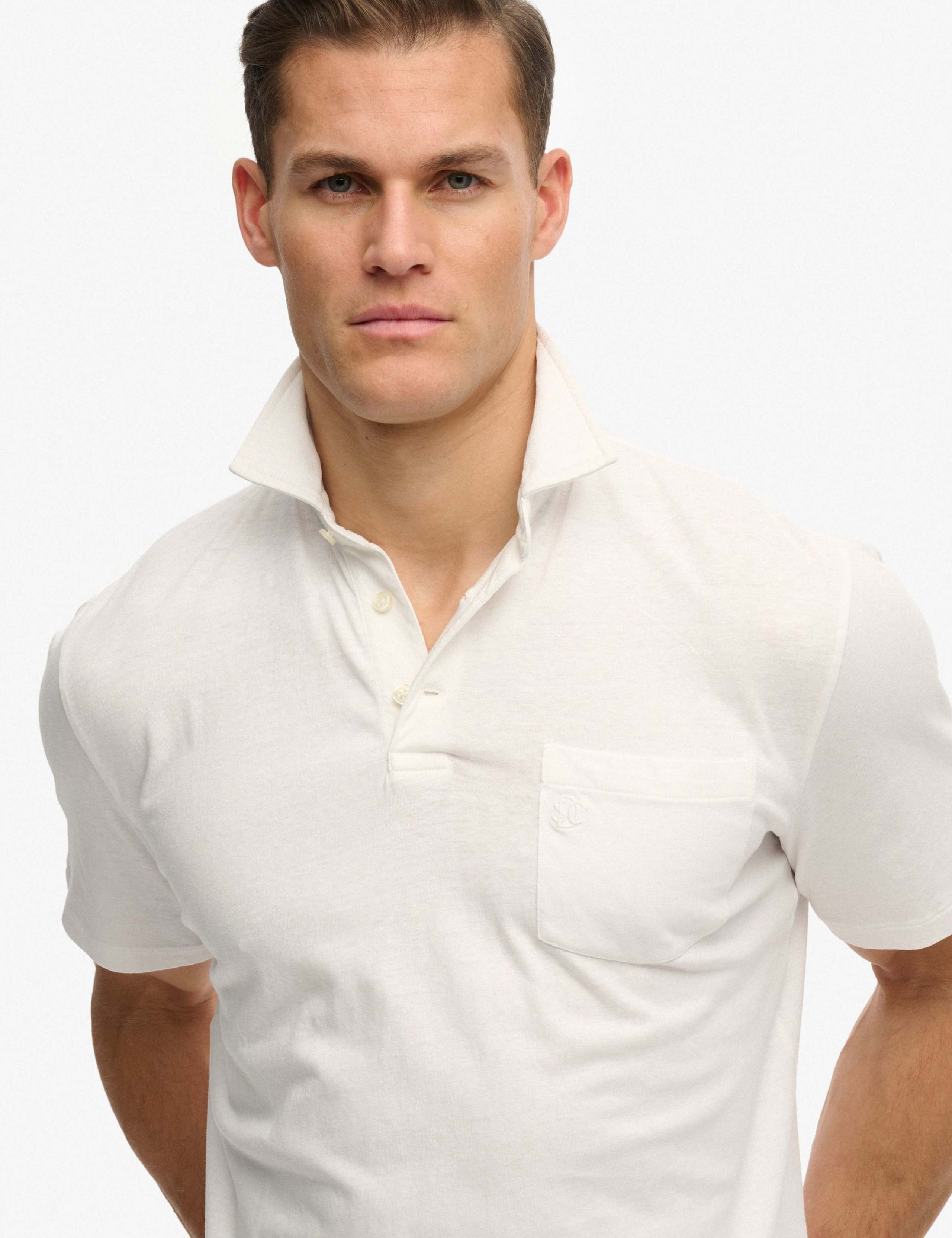 Slim Fit Cotton Rich Polo Shirt with Linen 2 of 5