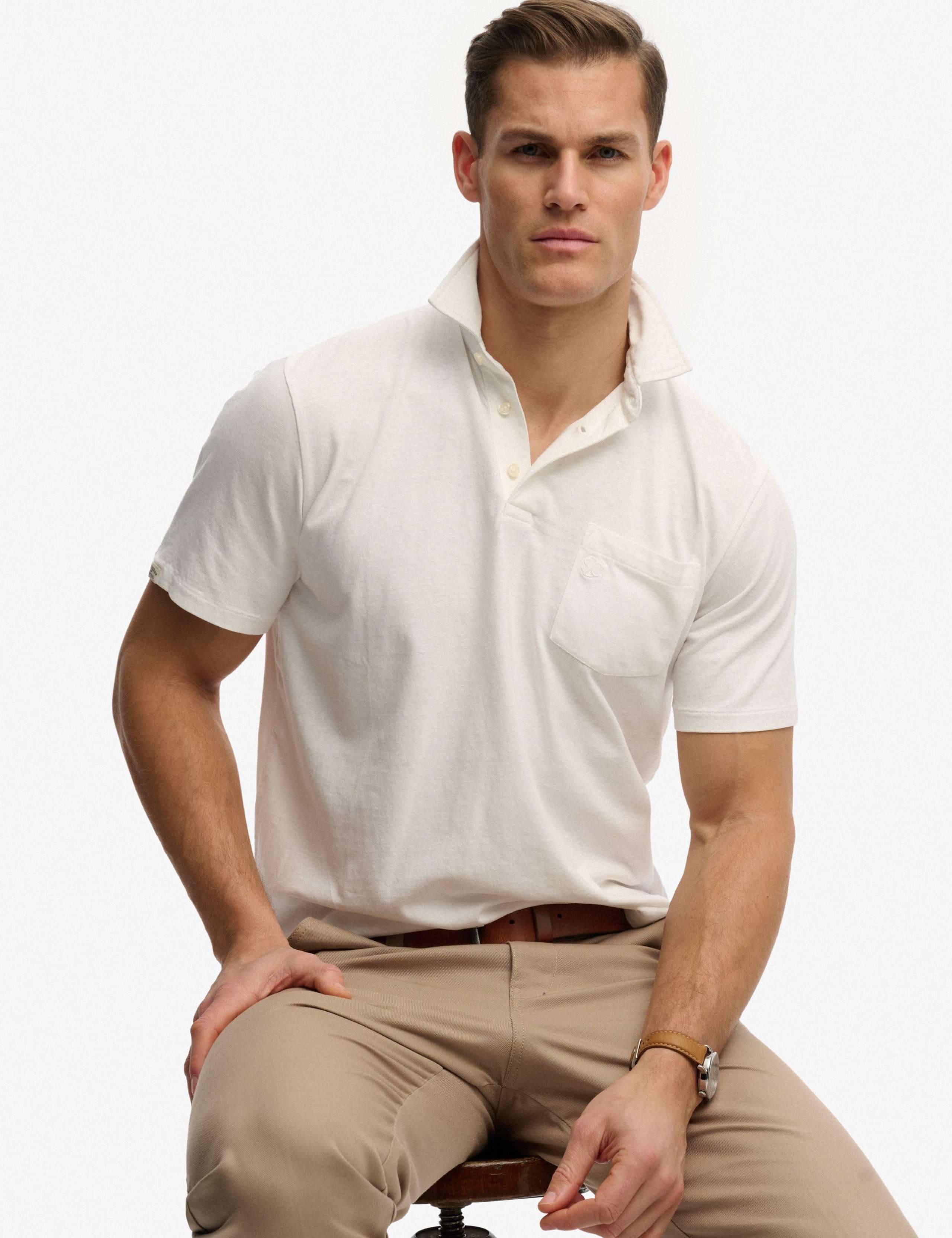 Slim Fit Cotton Rich Polo Shirt with Linen 3 of 5