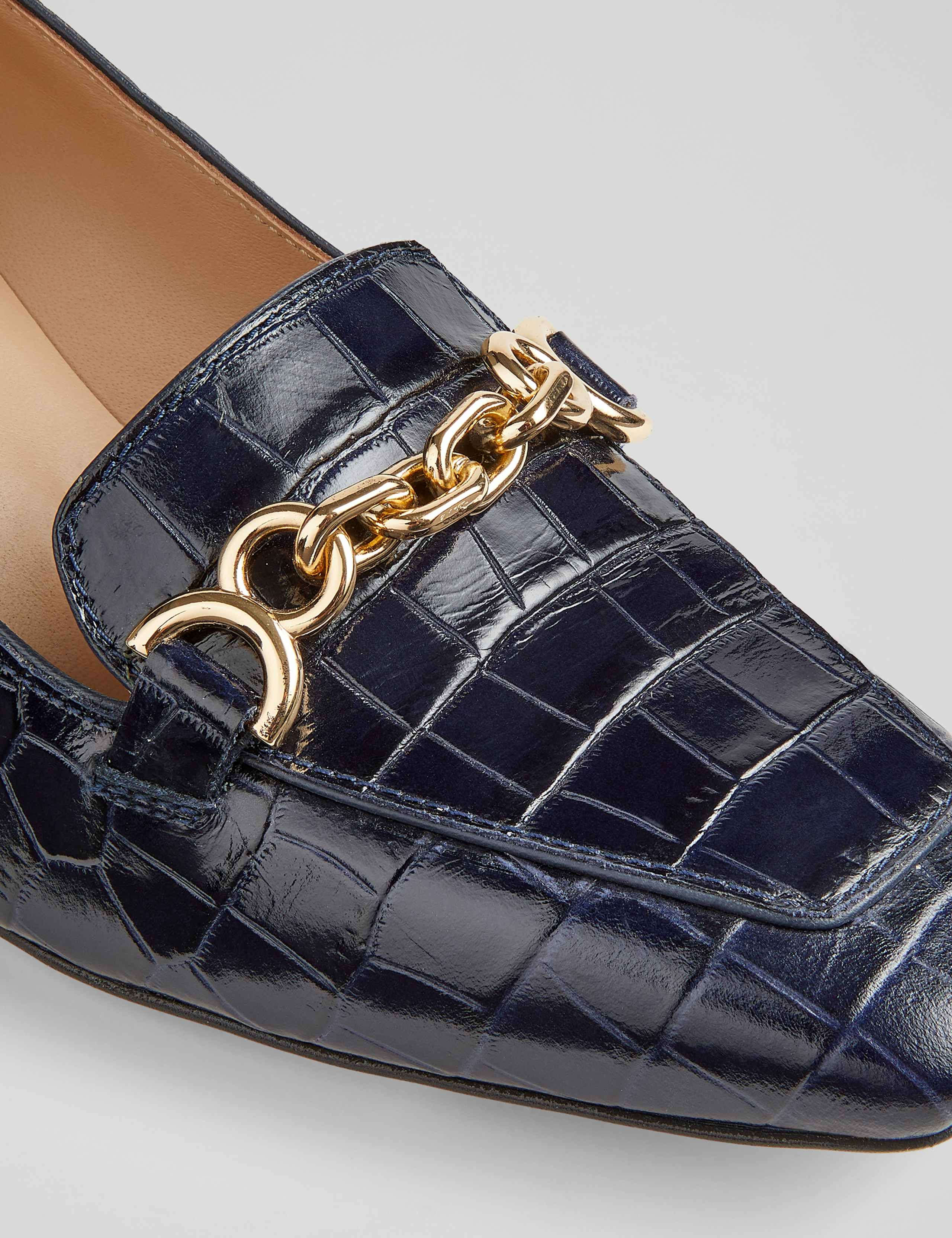 Leather Croc Trim Block Heel Court Shoes 3 of 3