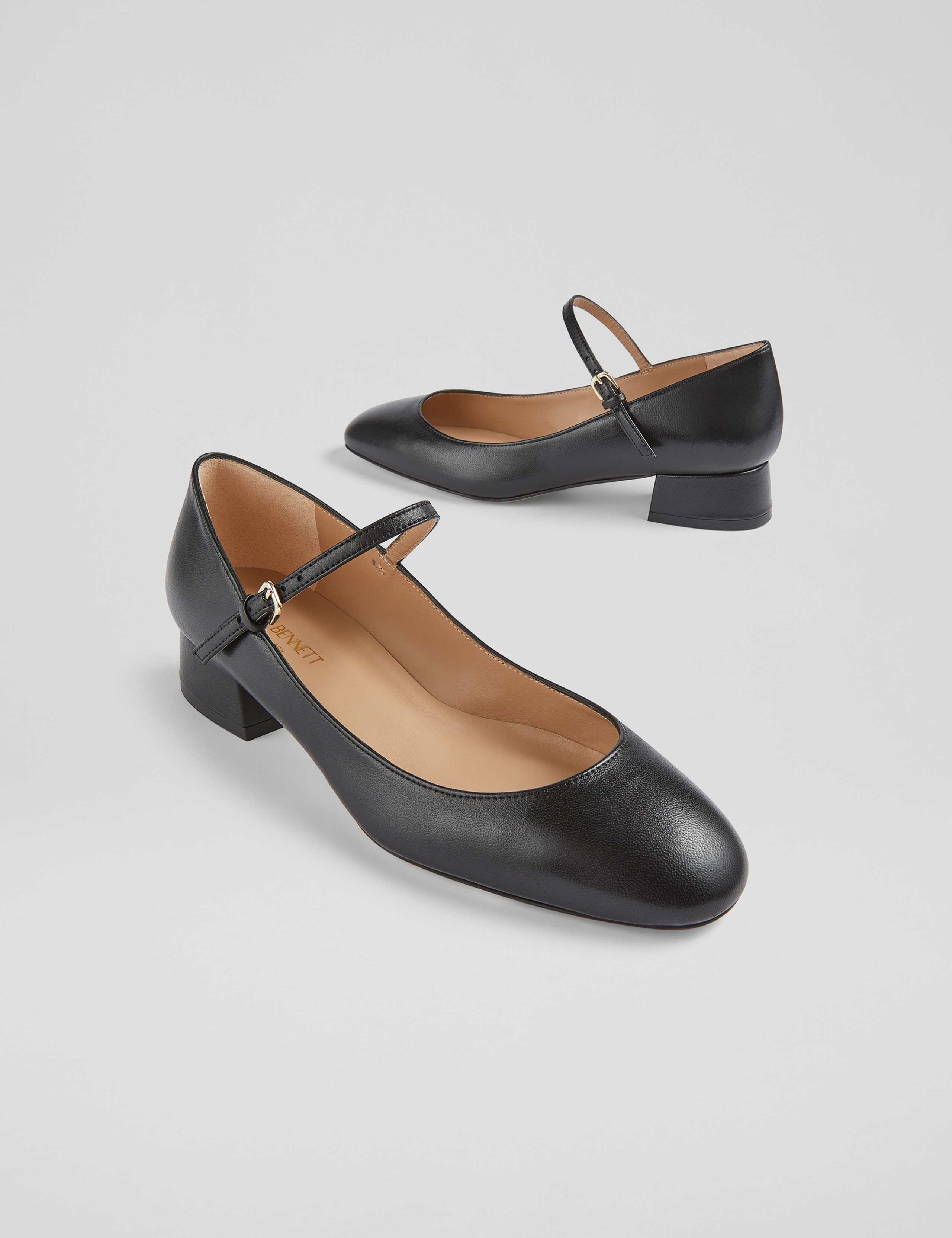 Leather Metallic Block Heel Mary Jane Pumps 2 of 3