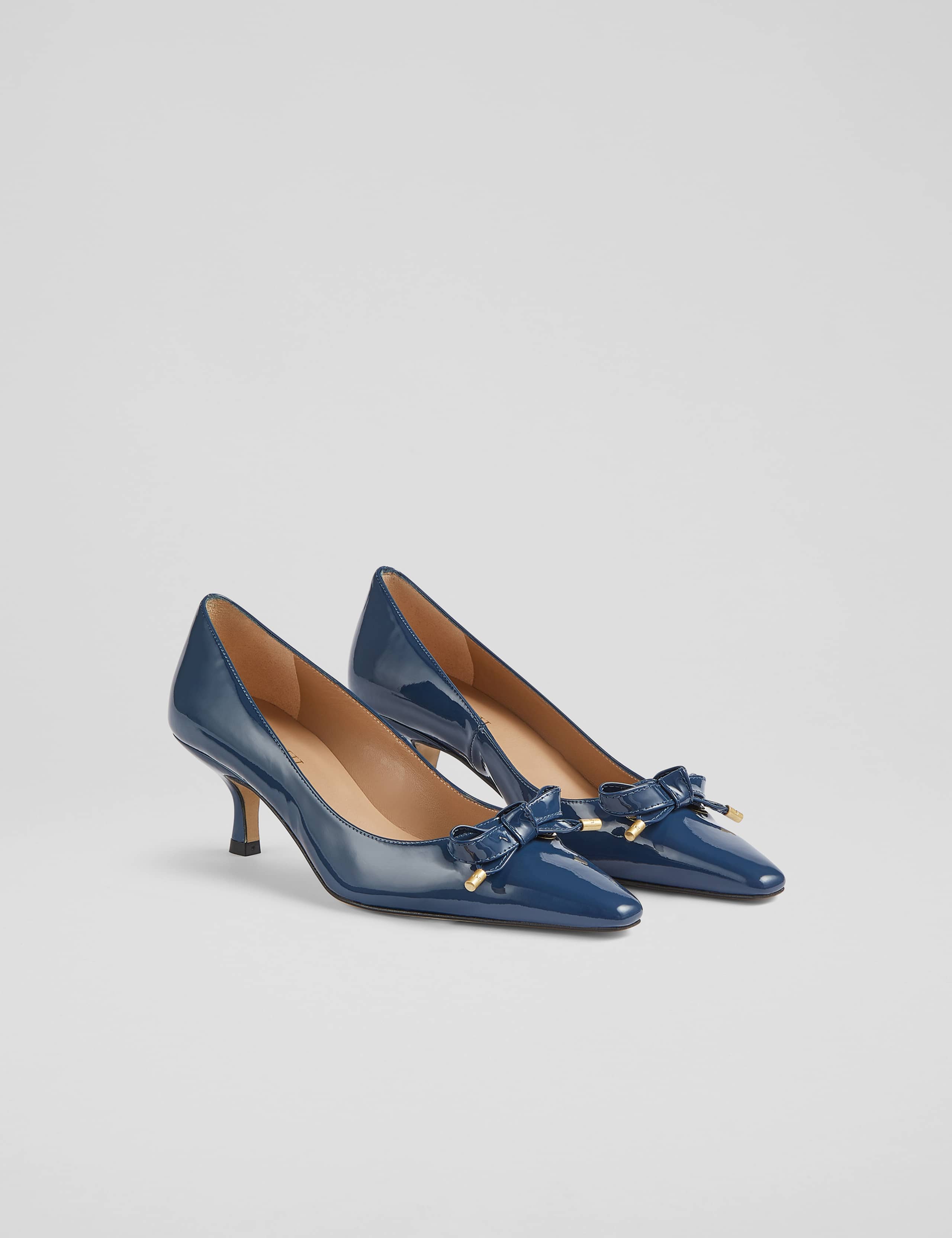 Leather Patent Bow Kitten Heel Court Shoes 2 of 4