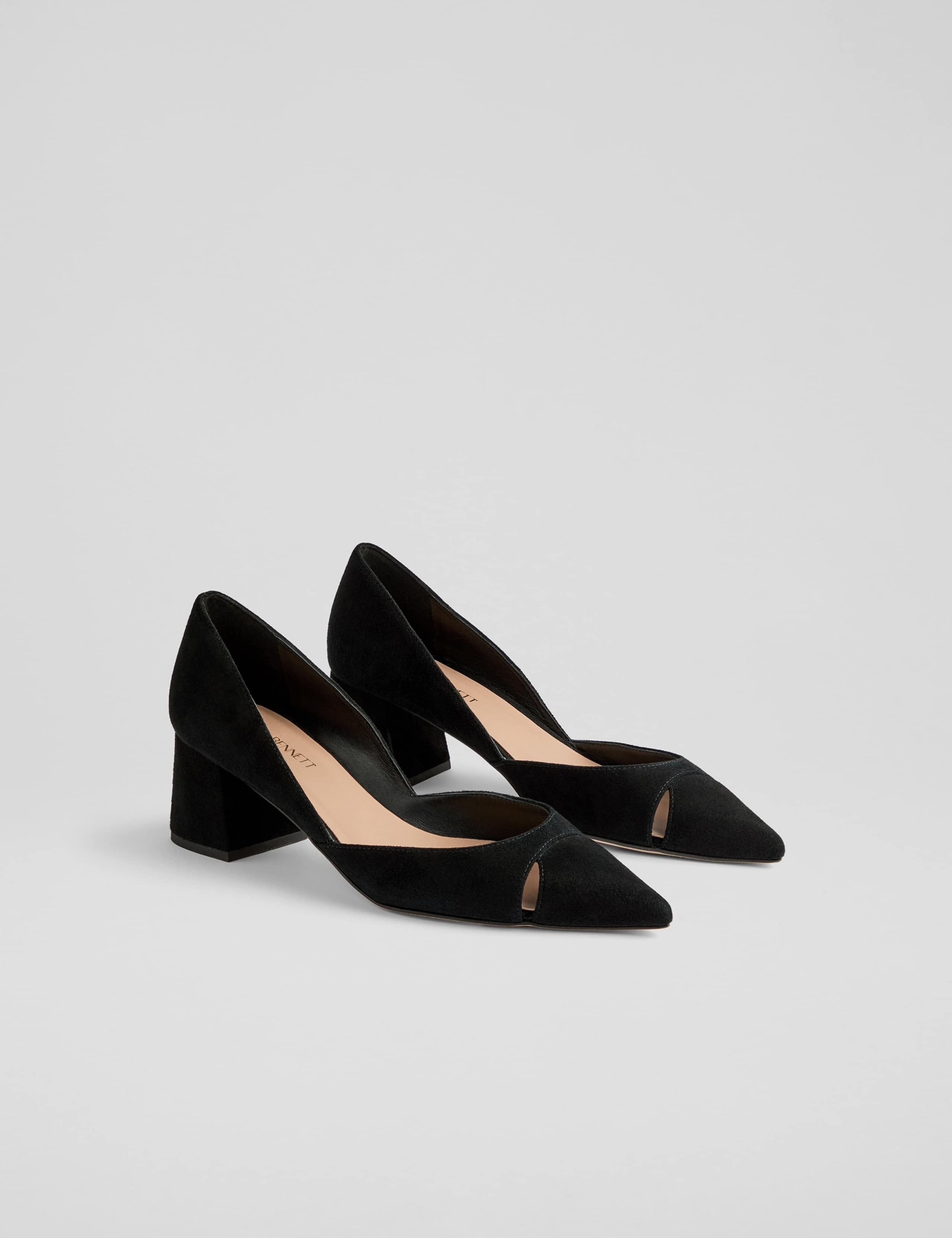 Suede Cut Out Pointed Block Heel Court Shoes 2 of 4