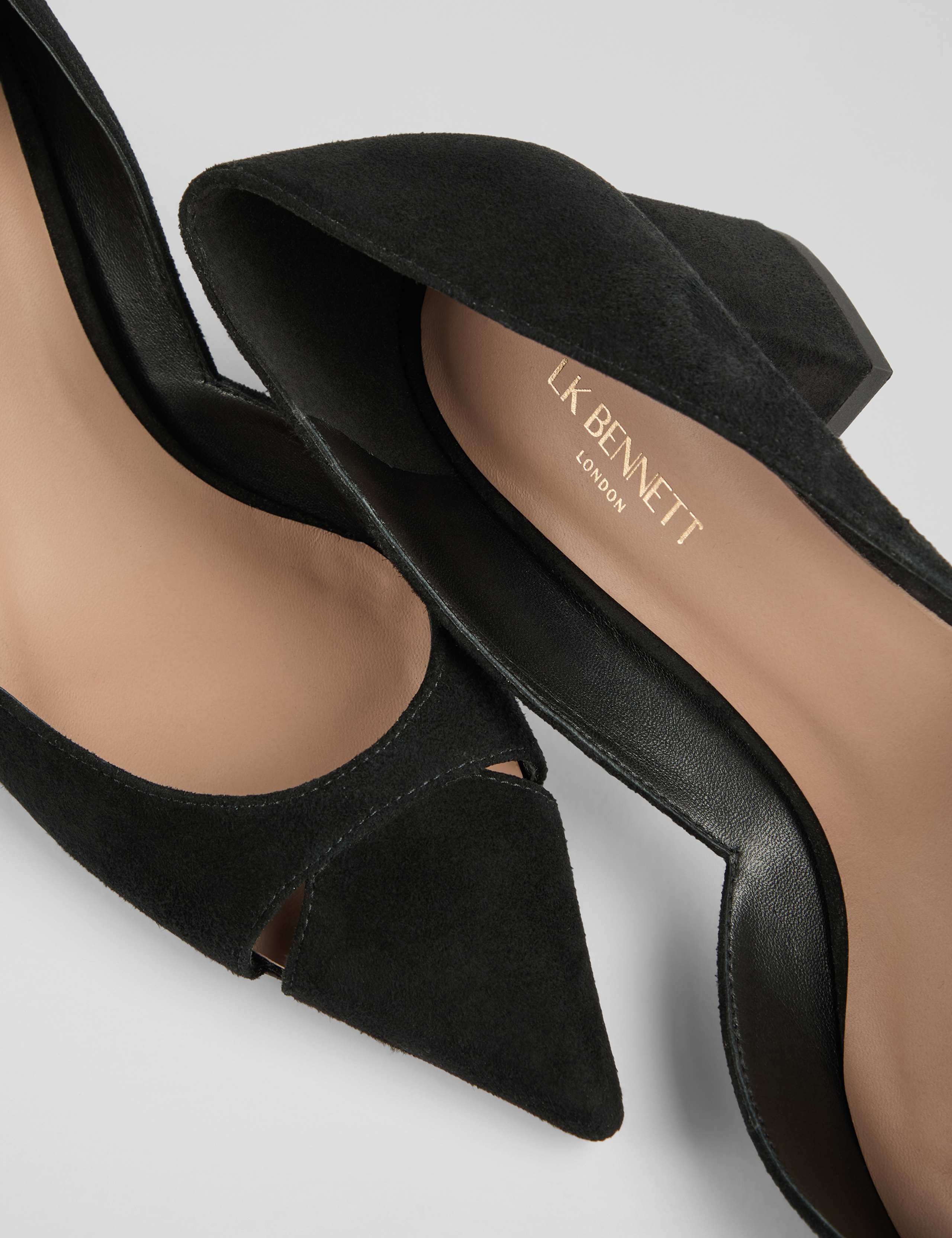 Suede Cut Out Pointed Block Heel Court Shoes 3 of 4