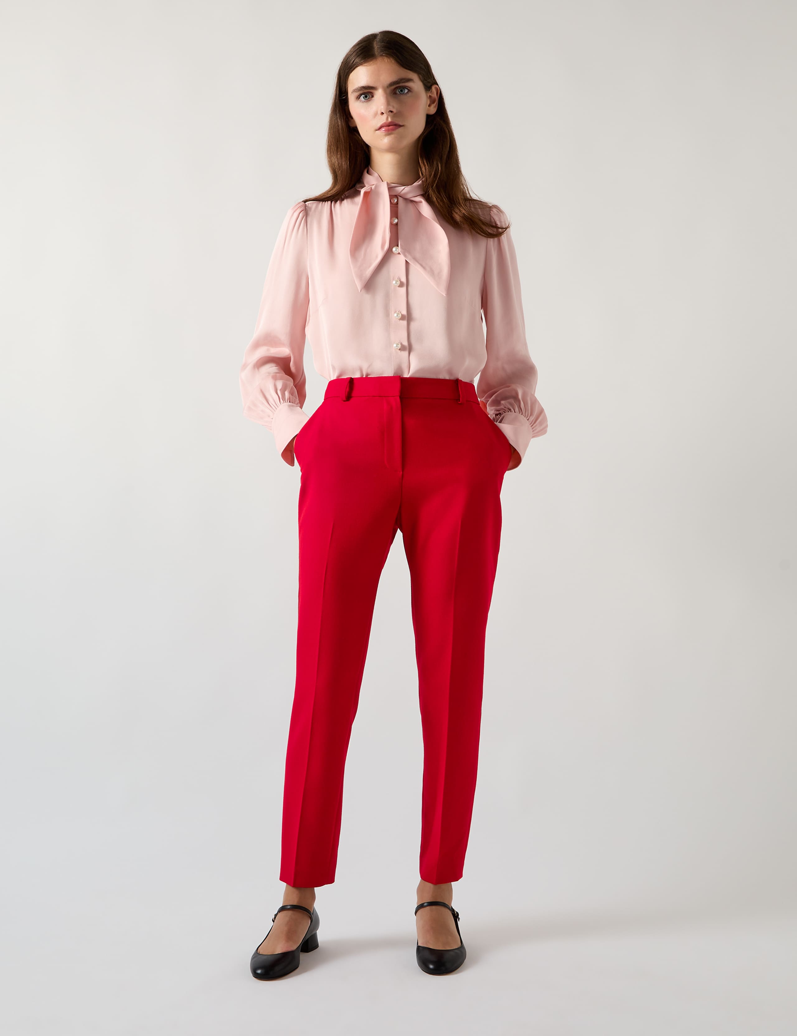 Twill Slim Fit Tapered Ankle Grazer Trousers 1 of 4