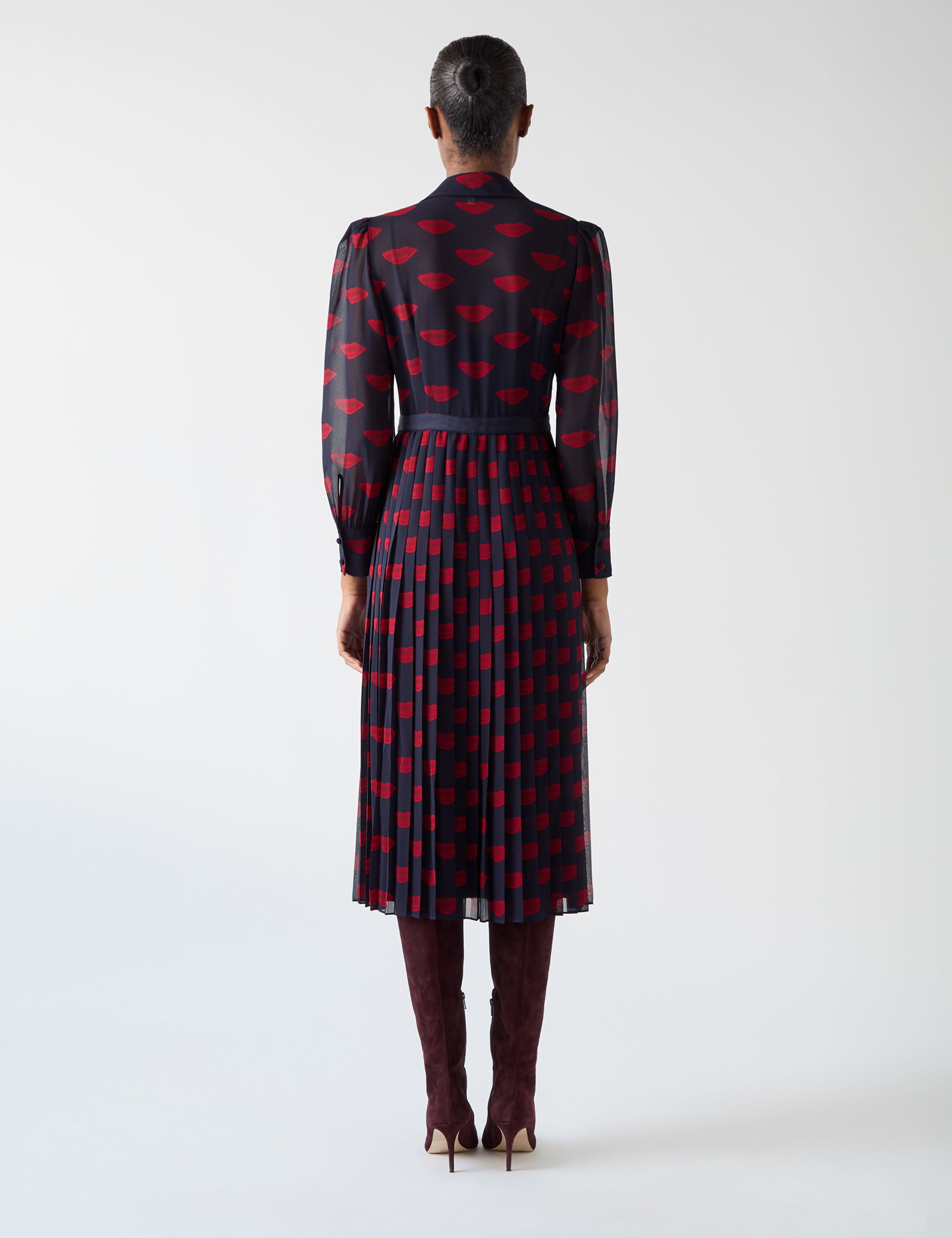 Lips Print Collared Midi Skater Dress 3 of 4
