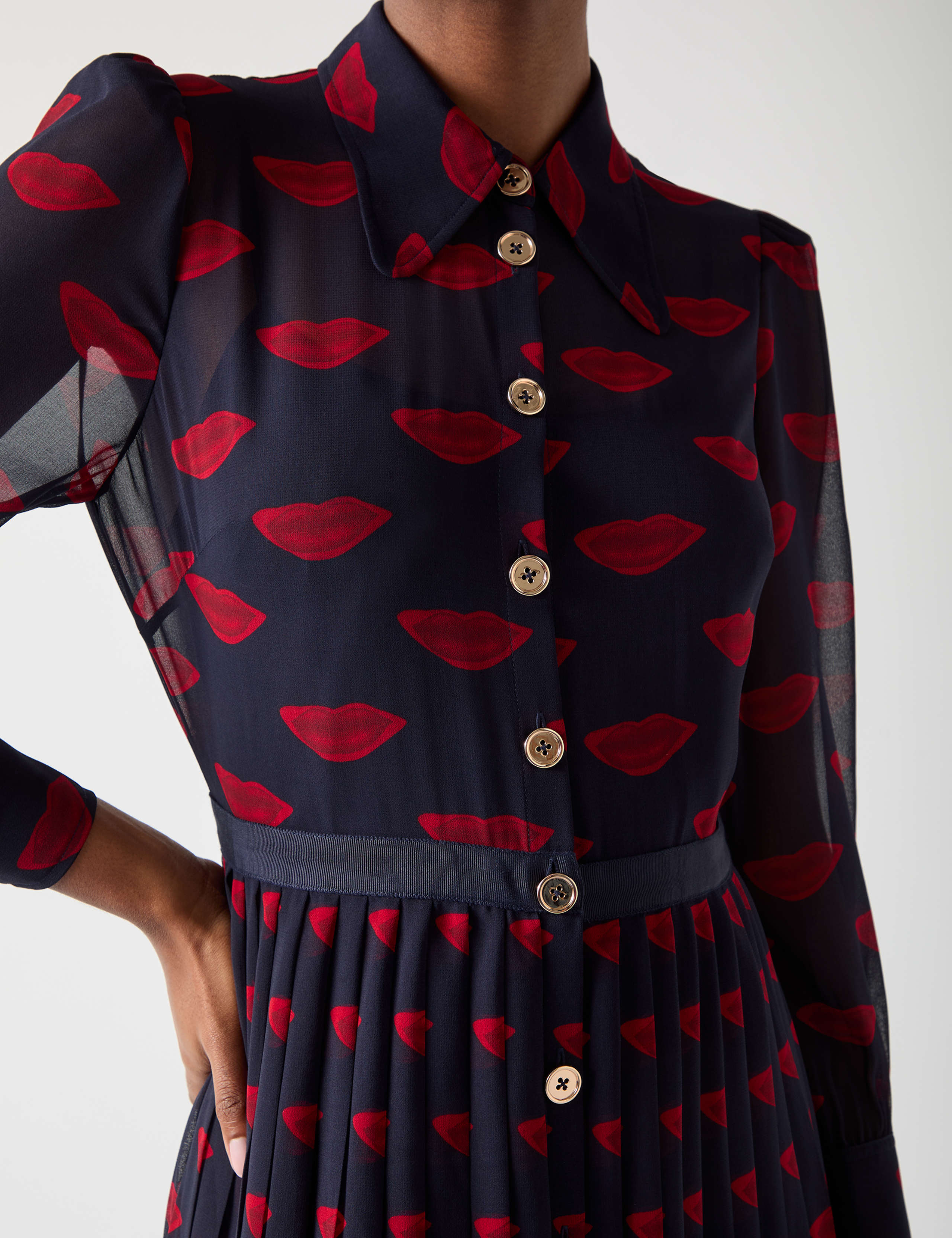 Lips Print Collared Midi Skater Dress 4 of 4