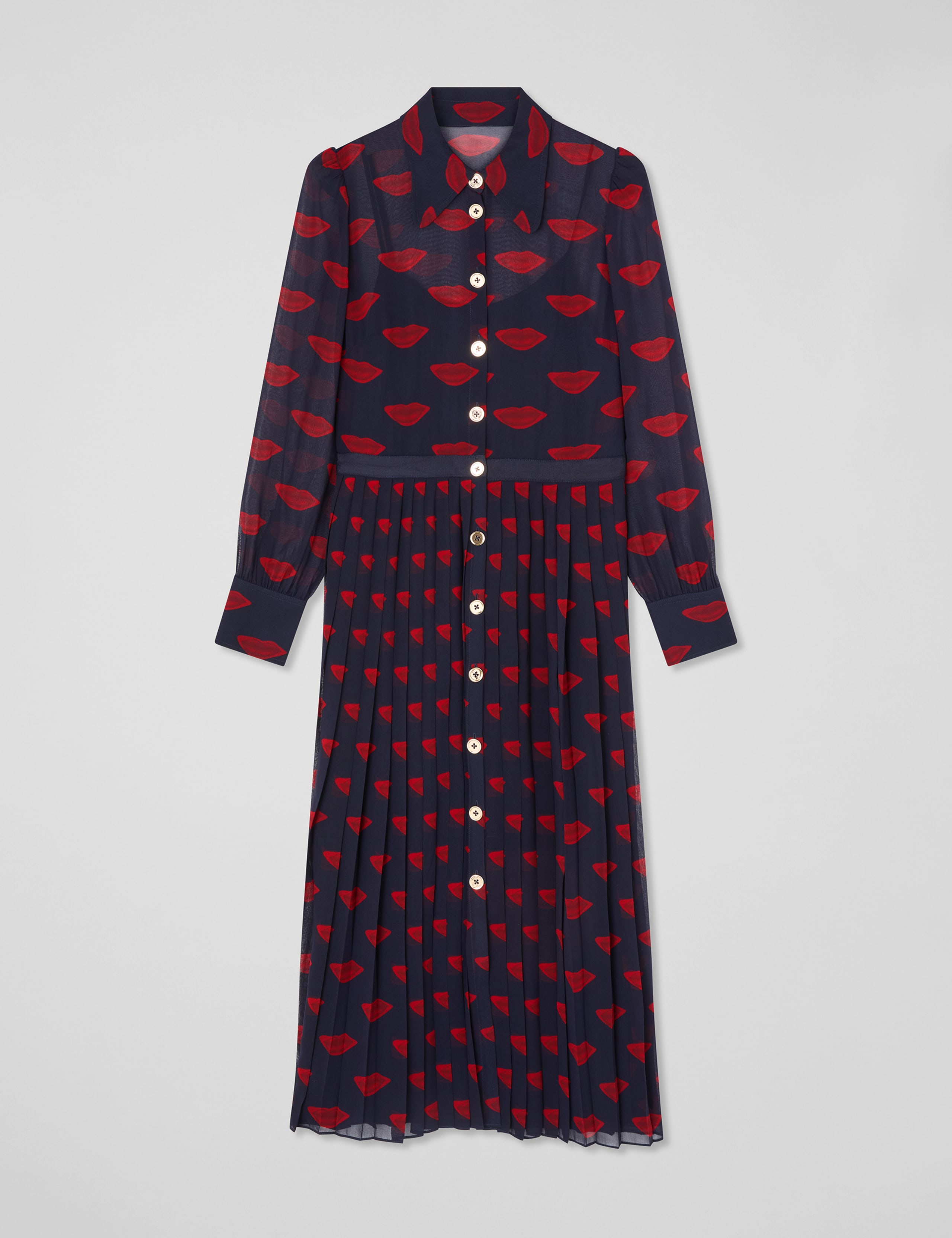 Lips Print Collared Midi Skater Dress 2 of 4