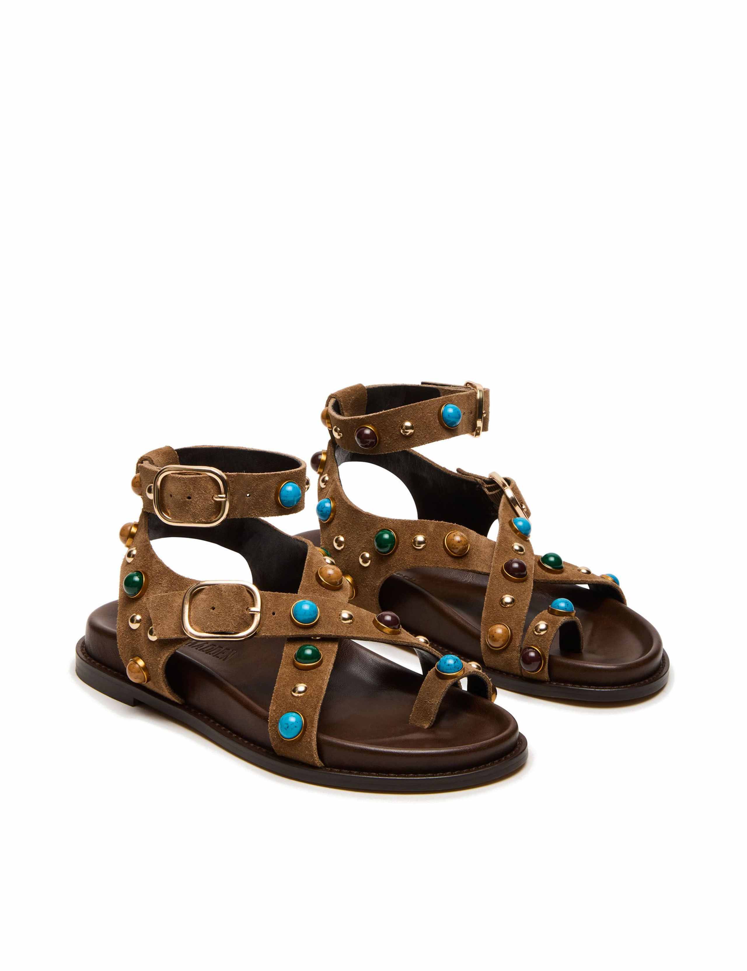 Leather Studded Ankle Strap Flat Sandals 4 of 5