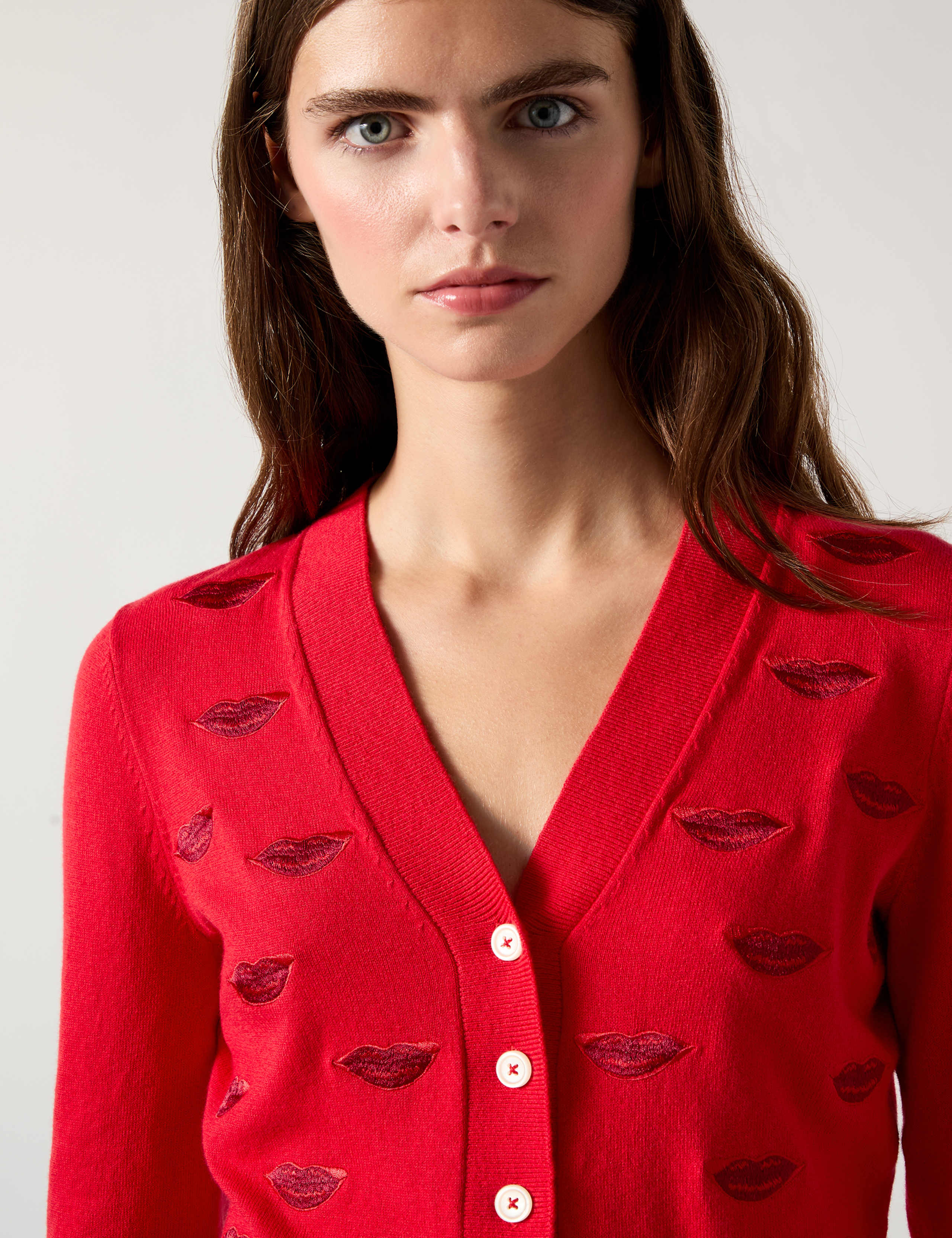 Merino Wool Blend Embroidered Lips Cardigan 4 of 4