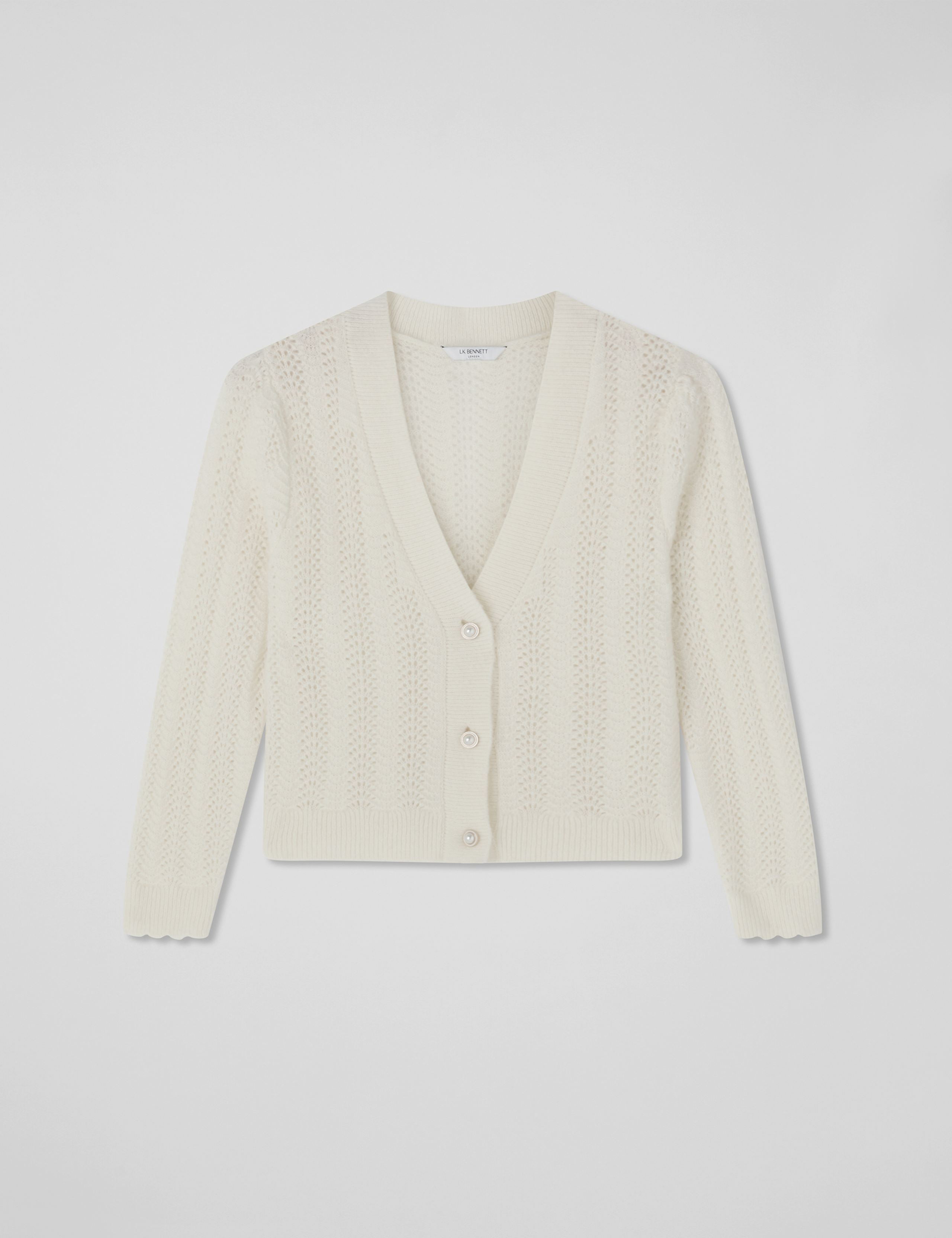 Wool Blend Cable Knit V-Neck Cardigan 2 of 4