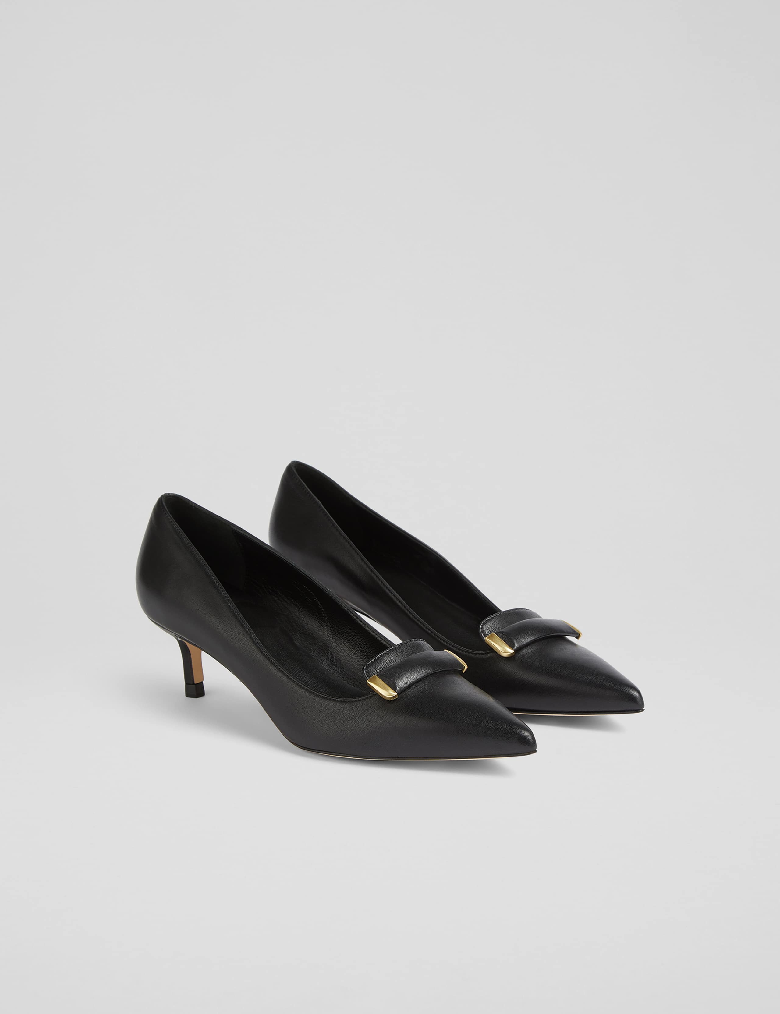 Leather Bar Trim Kitten Heel Court Shoes 2 of 4