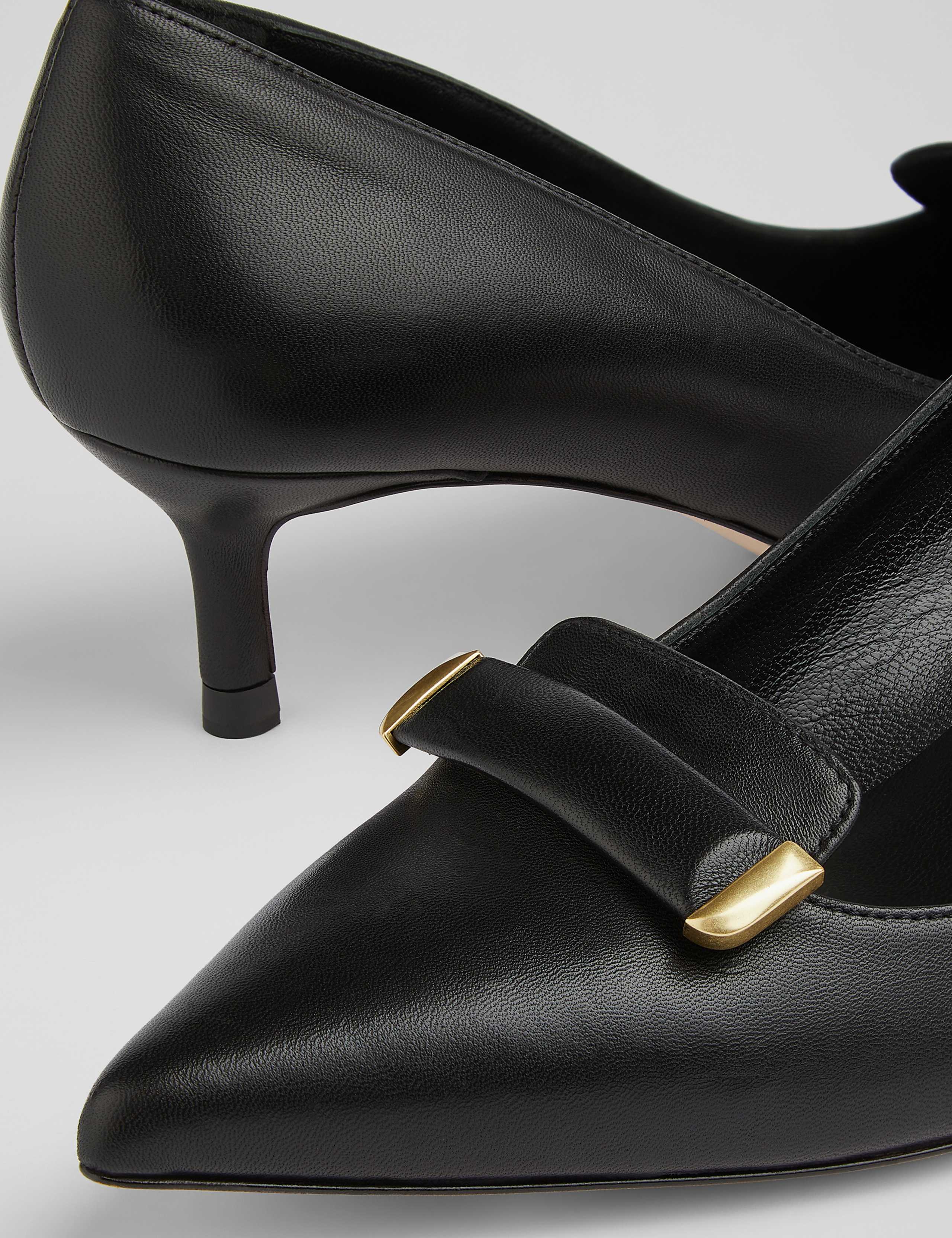 Leather Bar Trim Kitten Heel Court Shoes 4 of 4