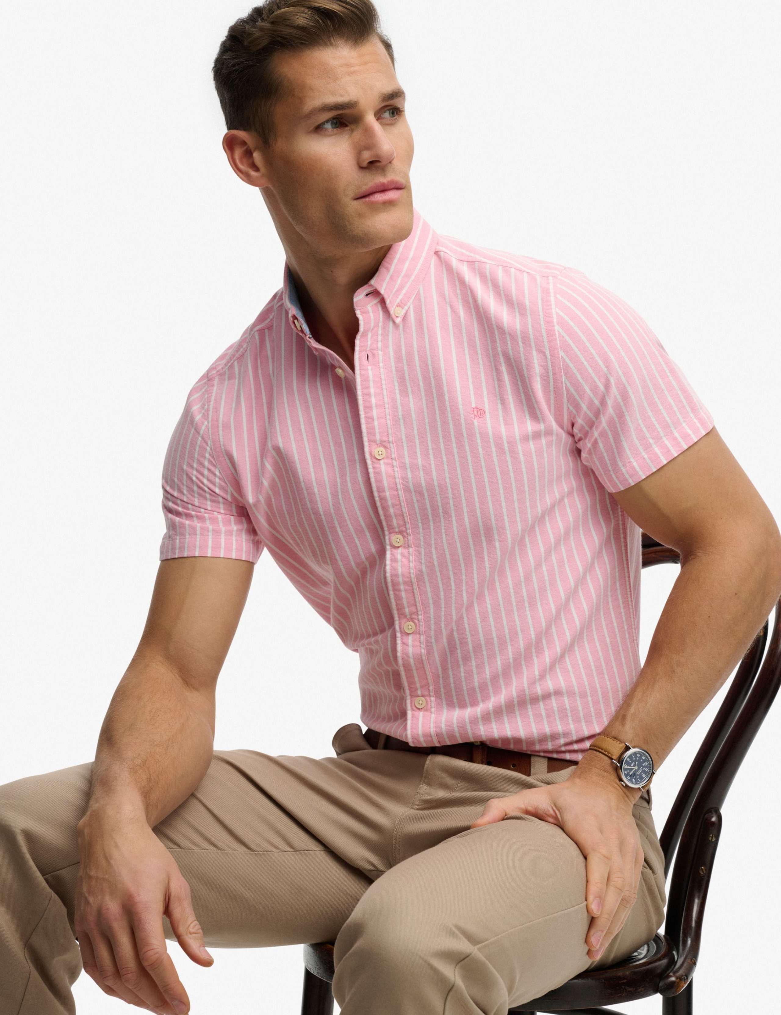 Relaxed Fit Striped Short Sleeve Oxford Shirt 2 of 6