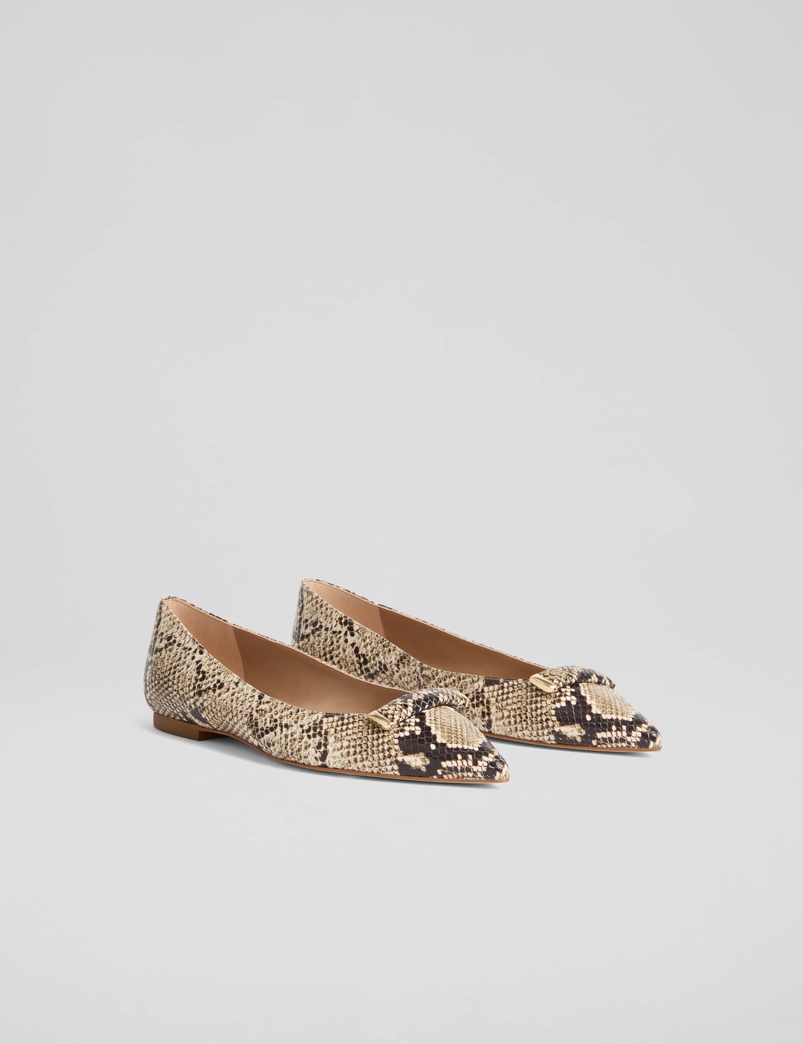 Leather Snakeskin Print Flat Pumps 2 of 3