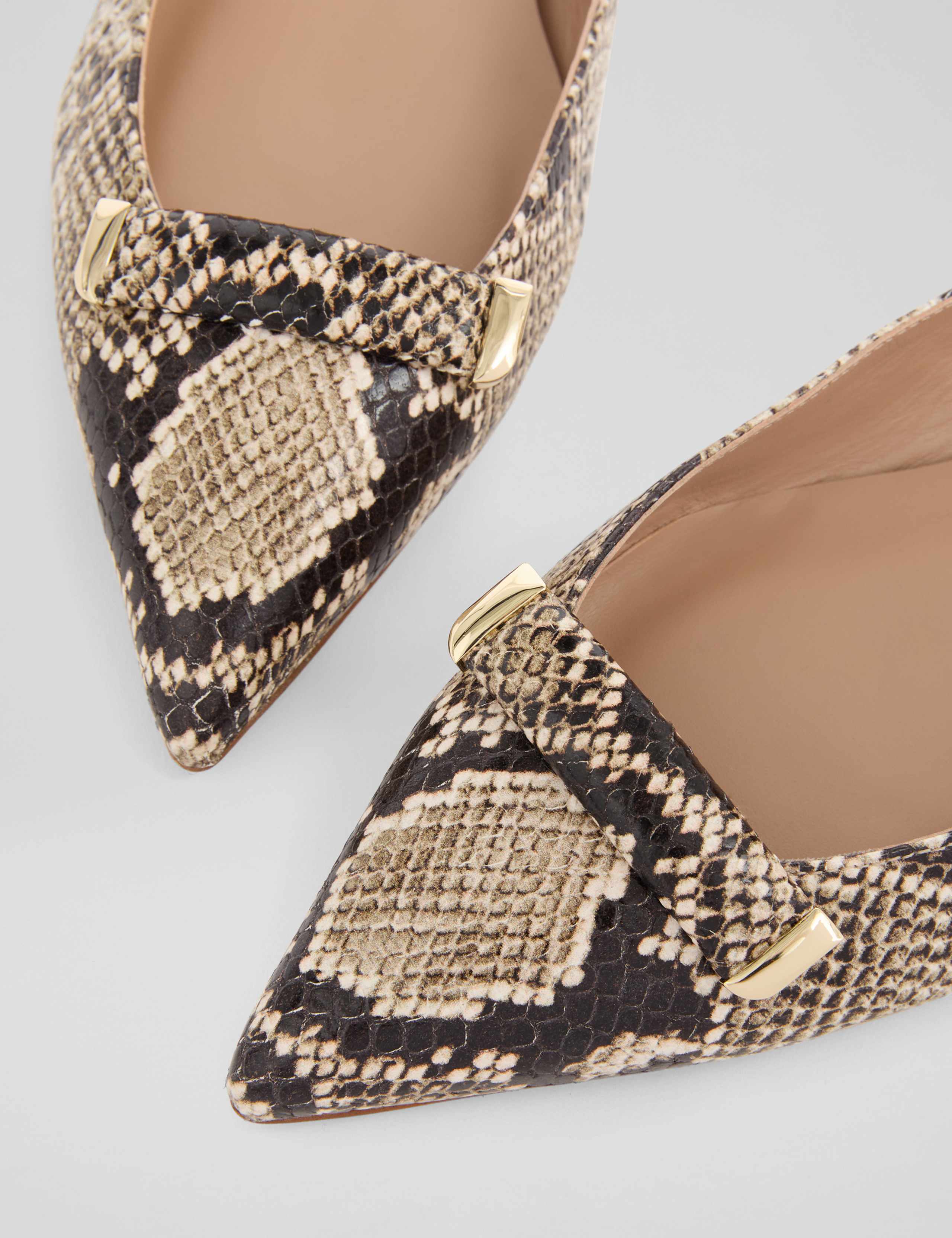 Leather Snakeskin Print Flat Pumps 3 of 3