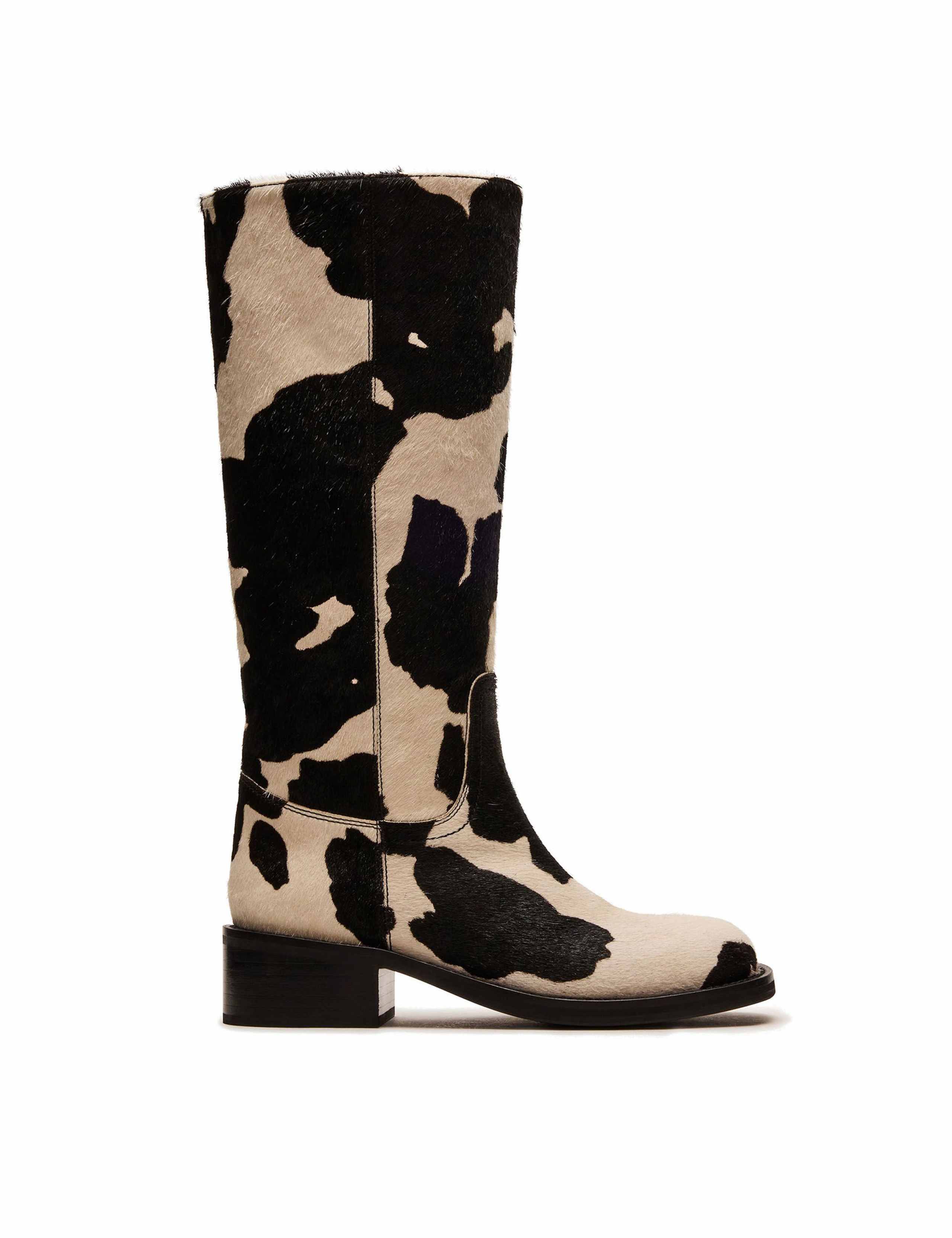 Riggs Leather Cow Print Knee High Boots 1 of 5