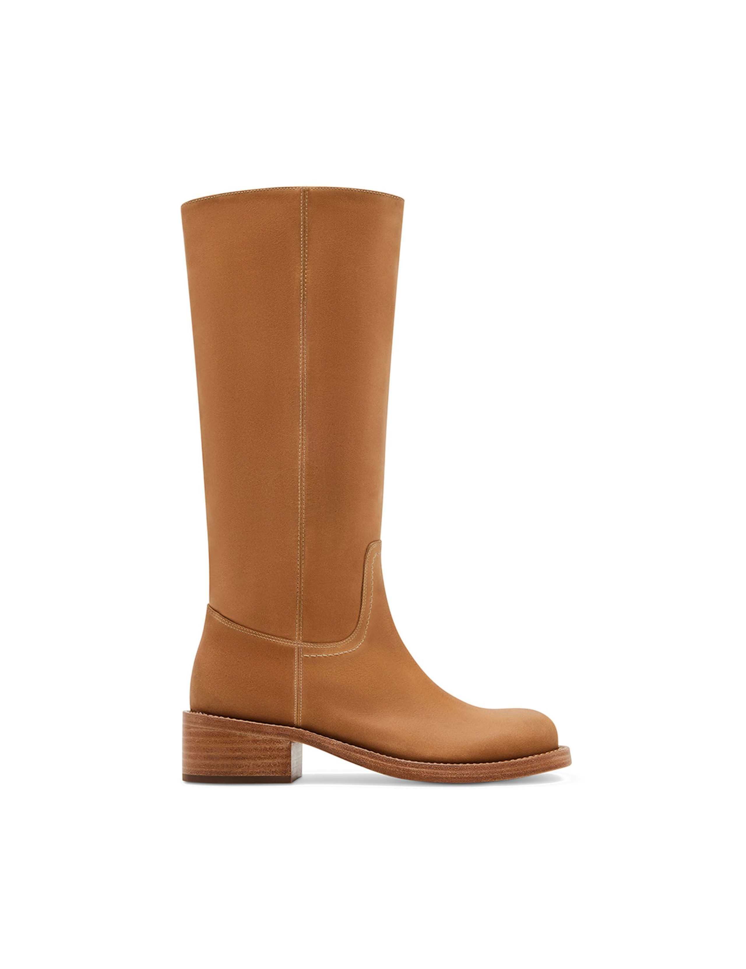 Leather Block Heel Knee High Boots 1 of 5