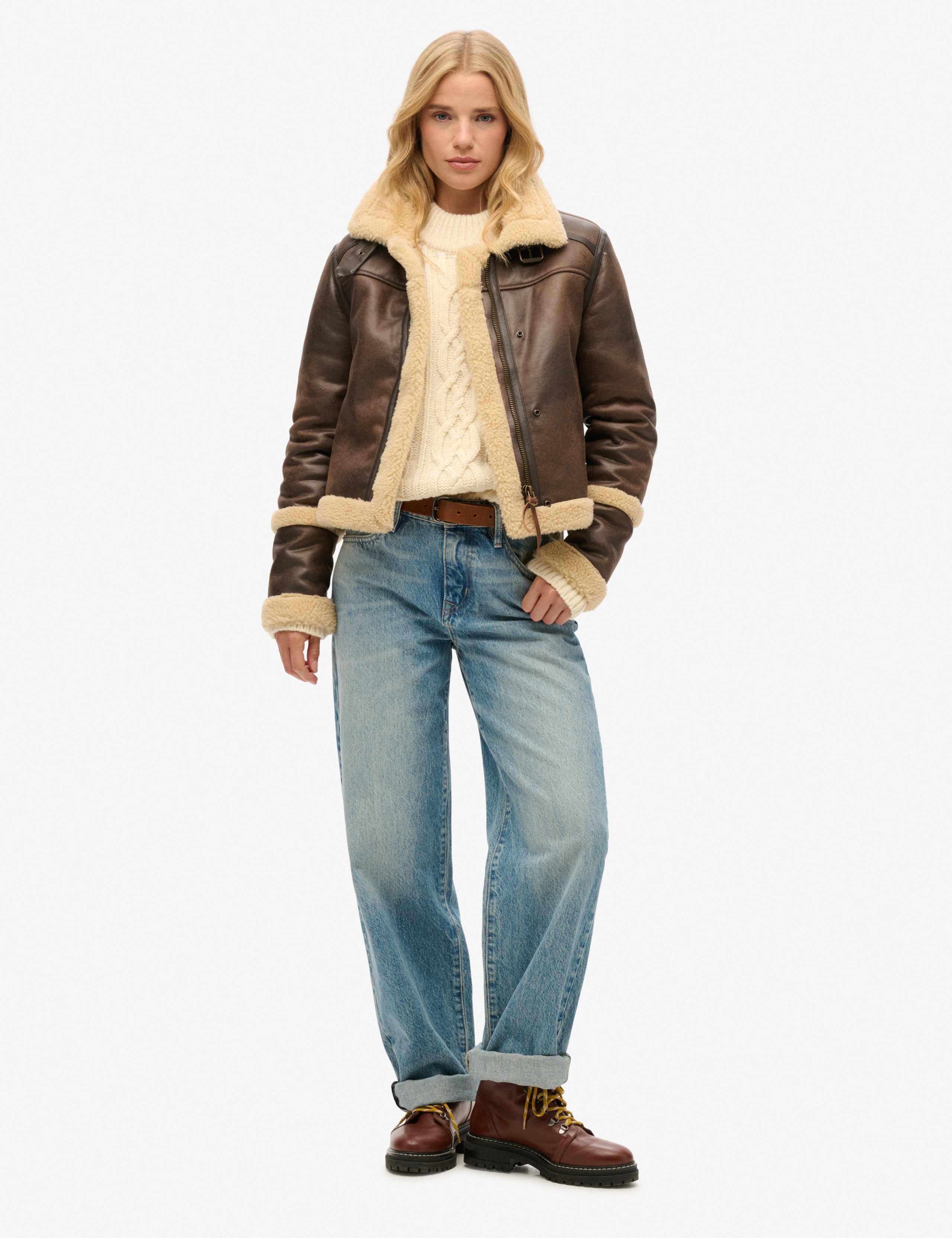 Faux Shearling Cropped Aviator Jacket 3 of 7
