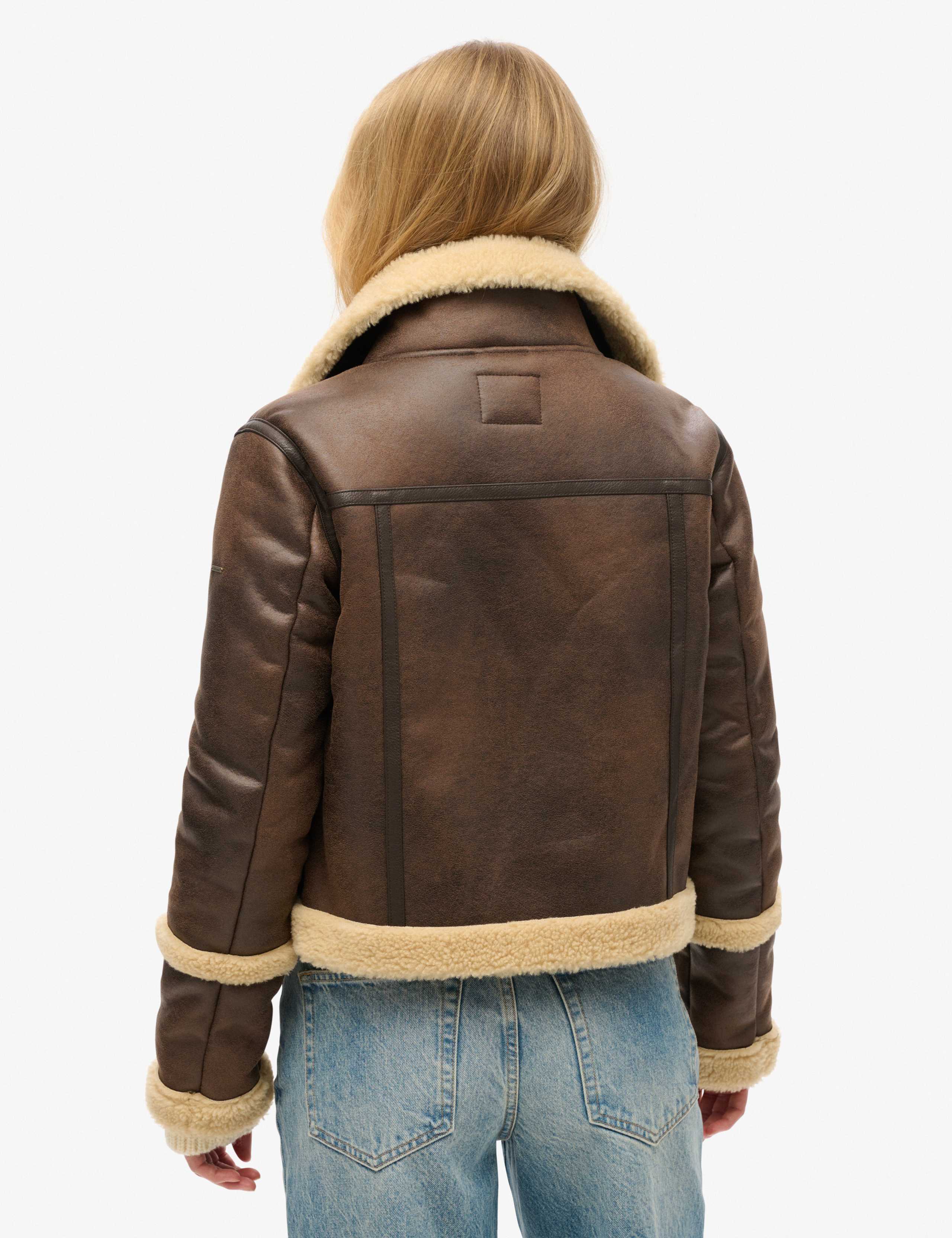 Faux Shearling Cropped Aviator Jacket 4 of 7