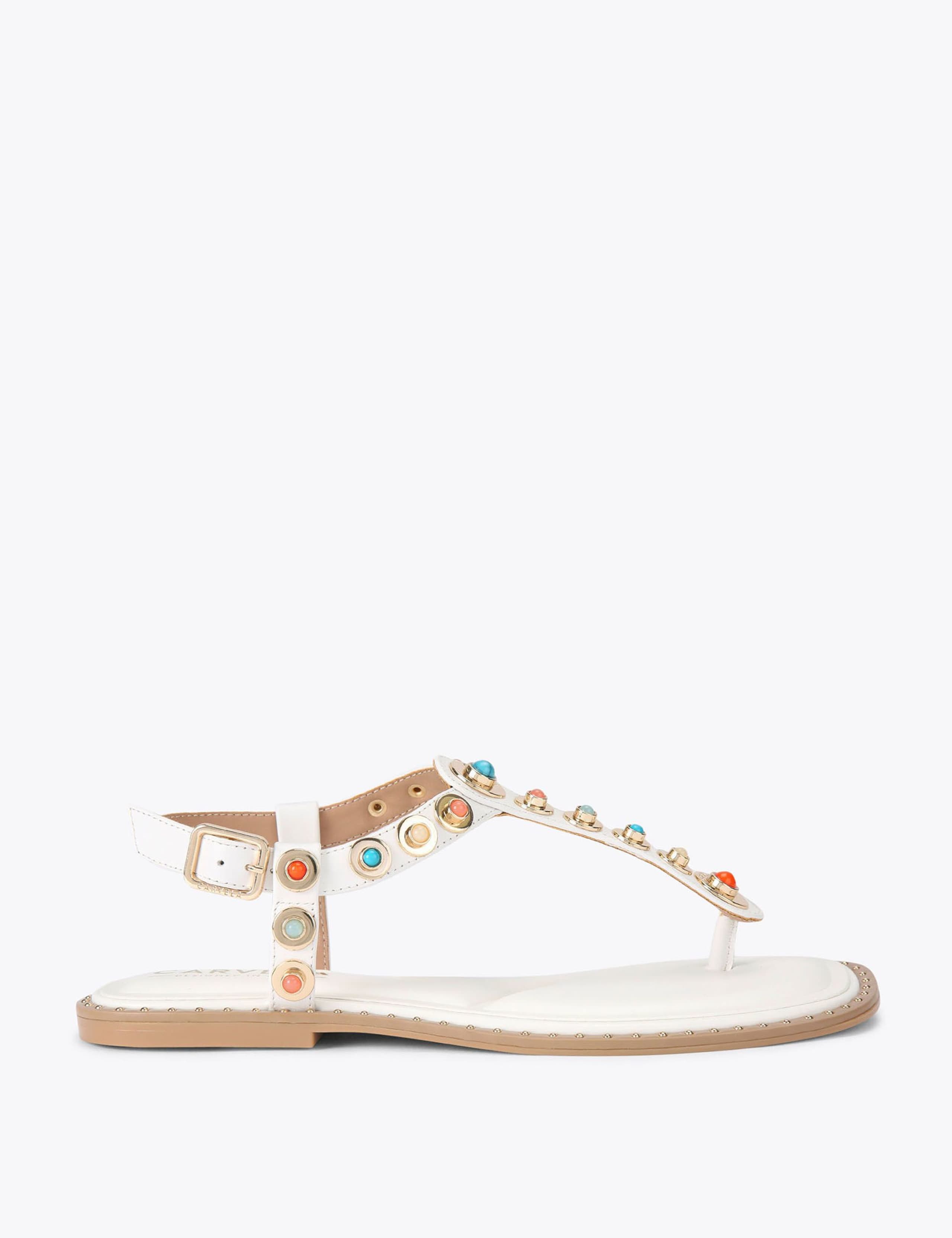 Leather Embellished T-Bar Gladiator Sandals 1 of 4