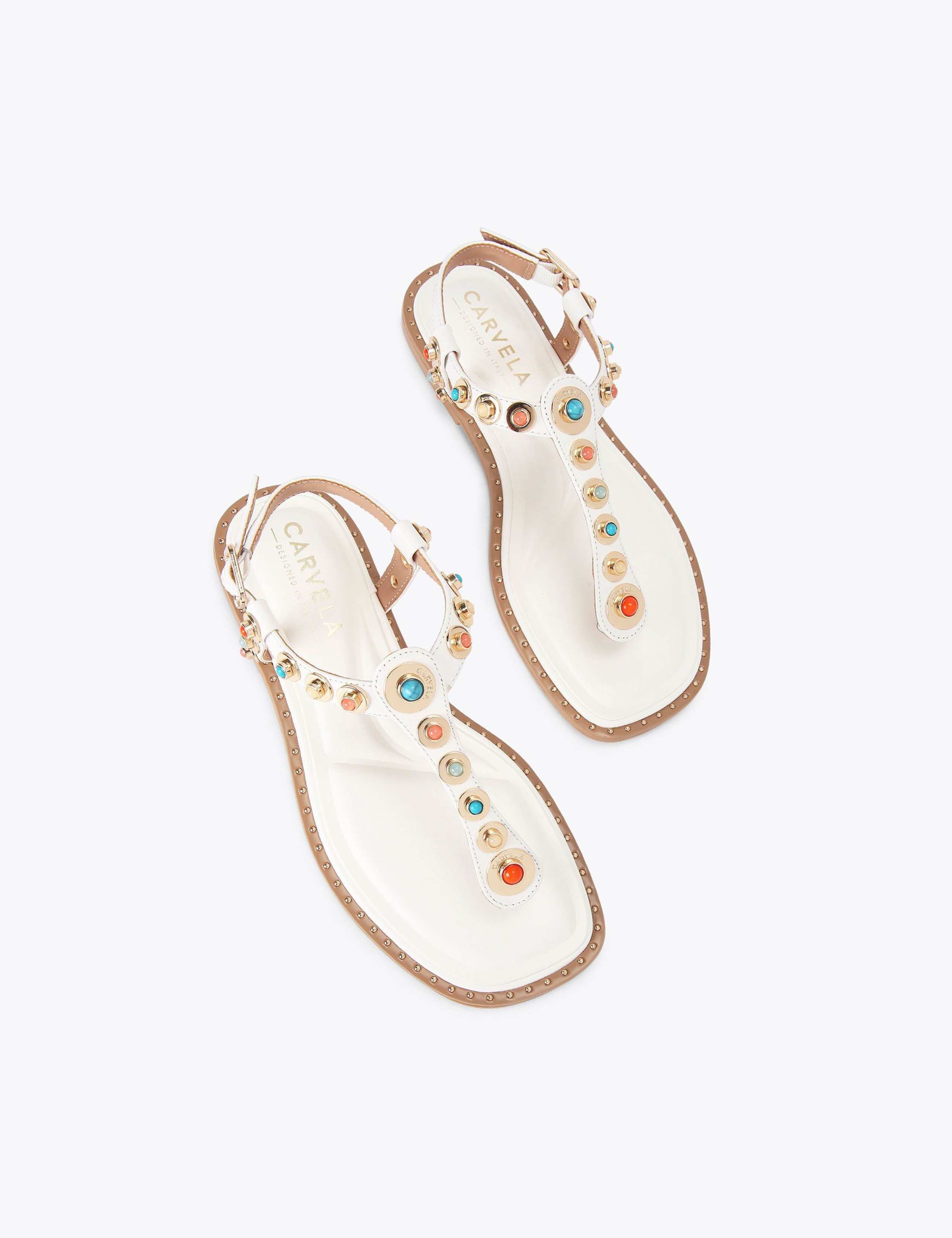 Leather Embellished T-Bar Gladiator Sandals 2 of 4