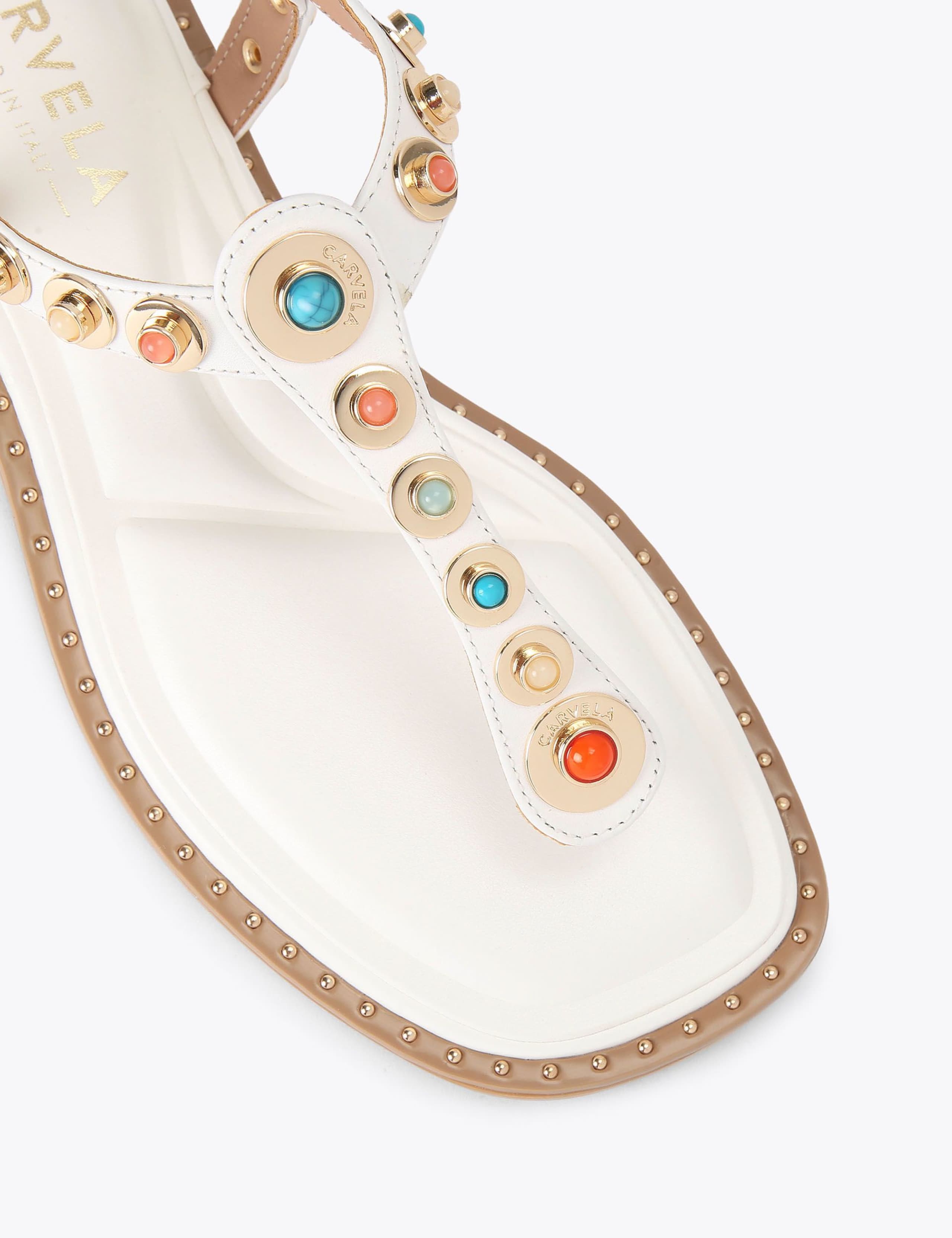 Leather Embellished T-Bar Gladiator Sandals 3 of 4