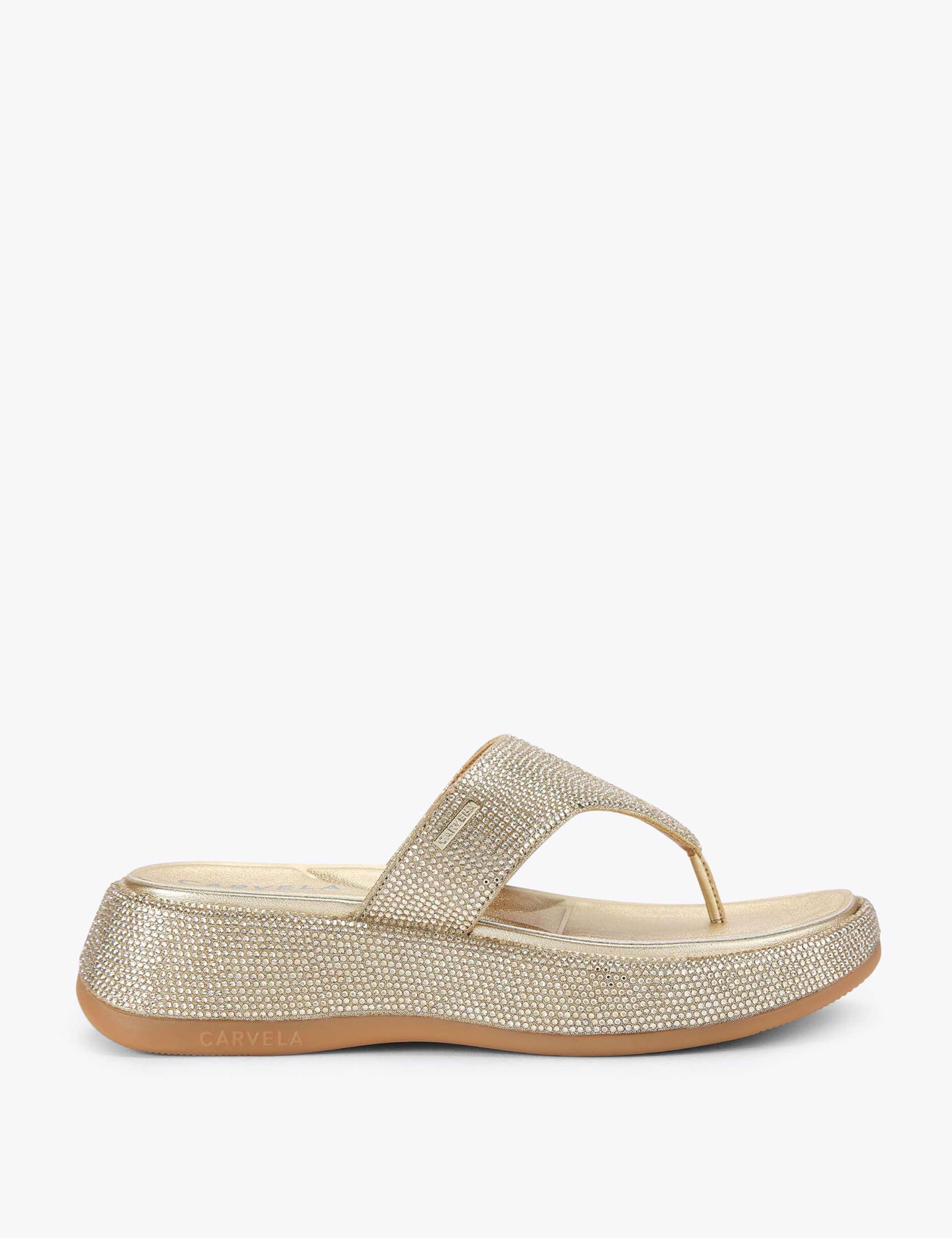 Metallic Embellished Flatform Flip Flops 1 of 4