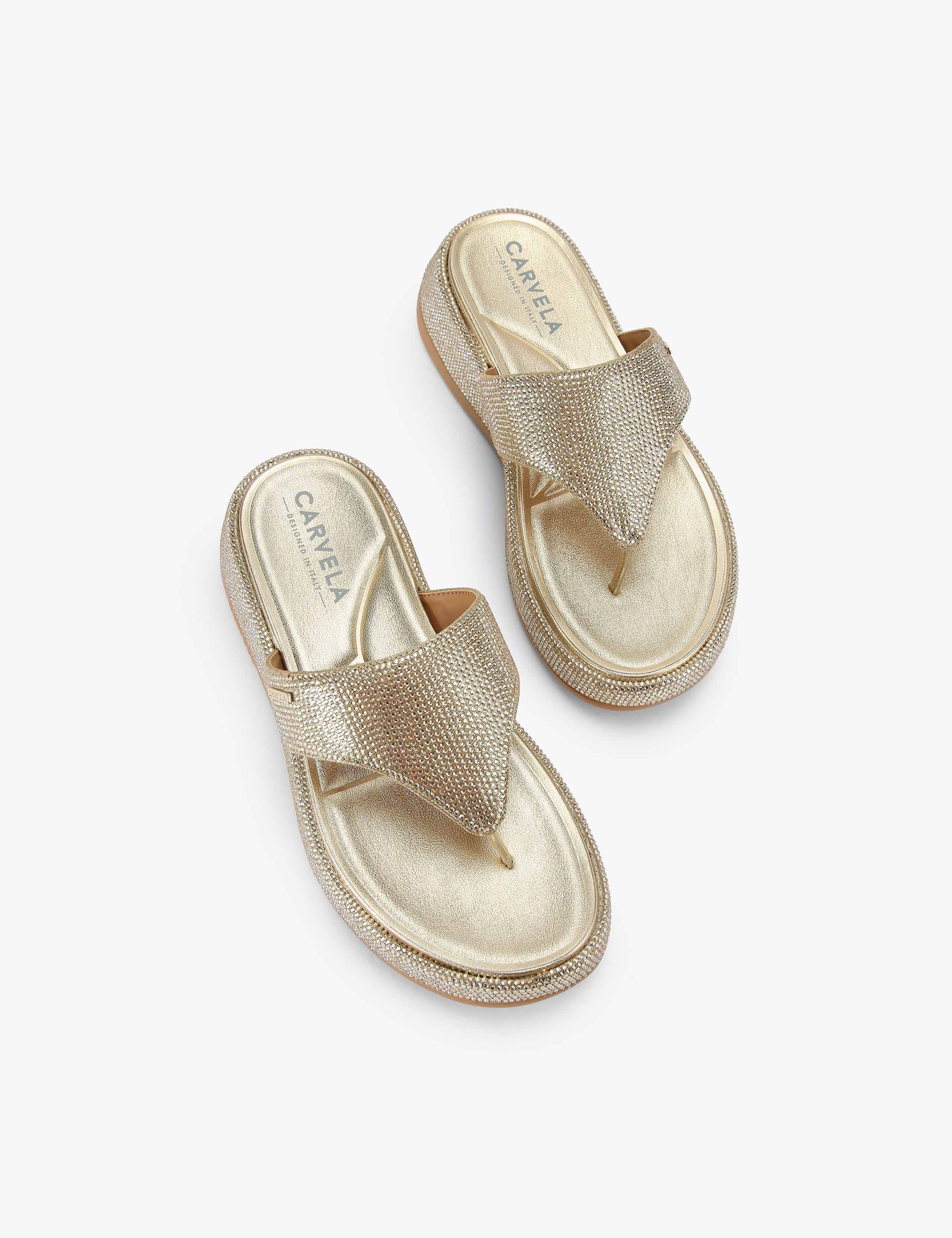 Metallic Embellished Flatform Flip Flops 2 of 4