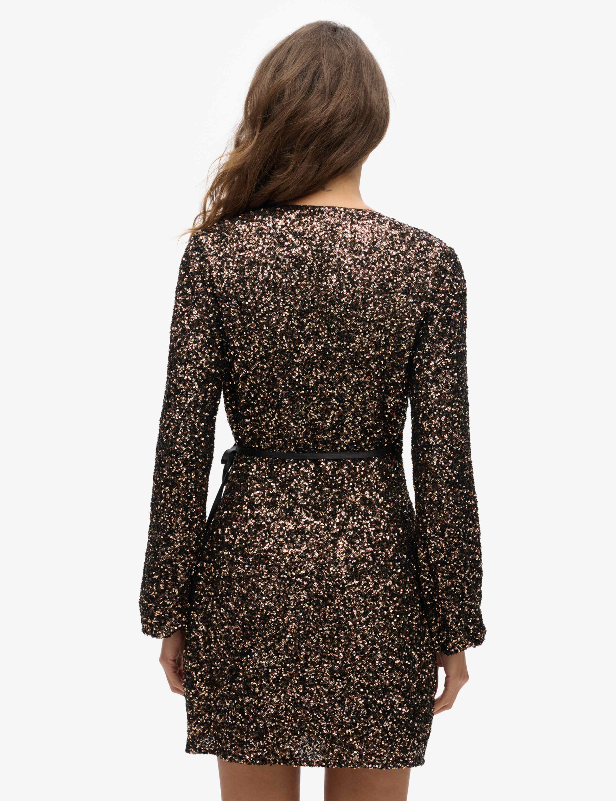 Sequin V-Neck Mini Wrap Dress 3 of 7