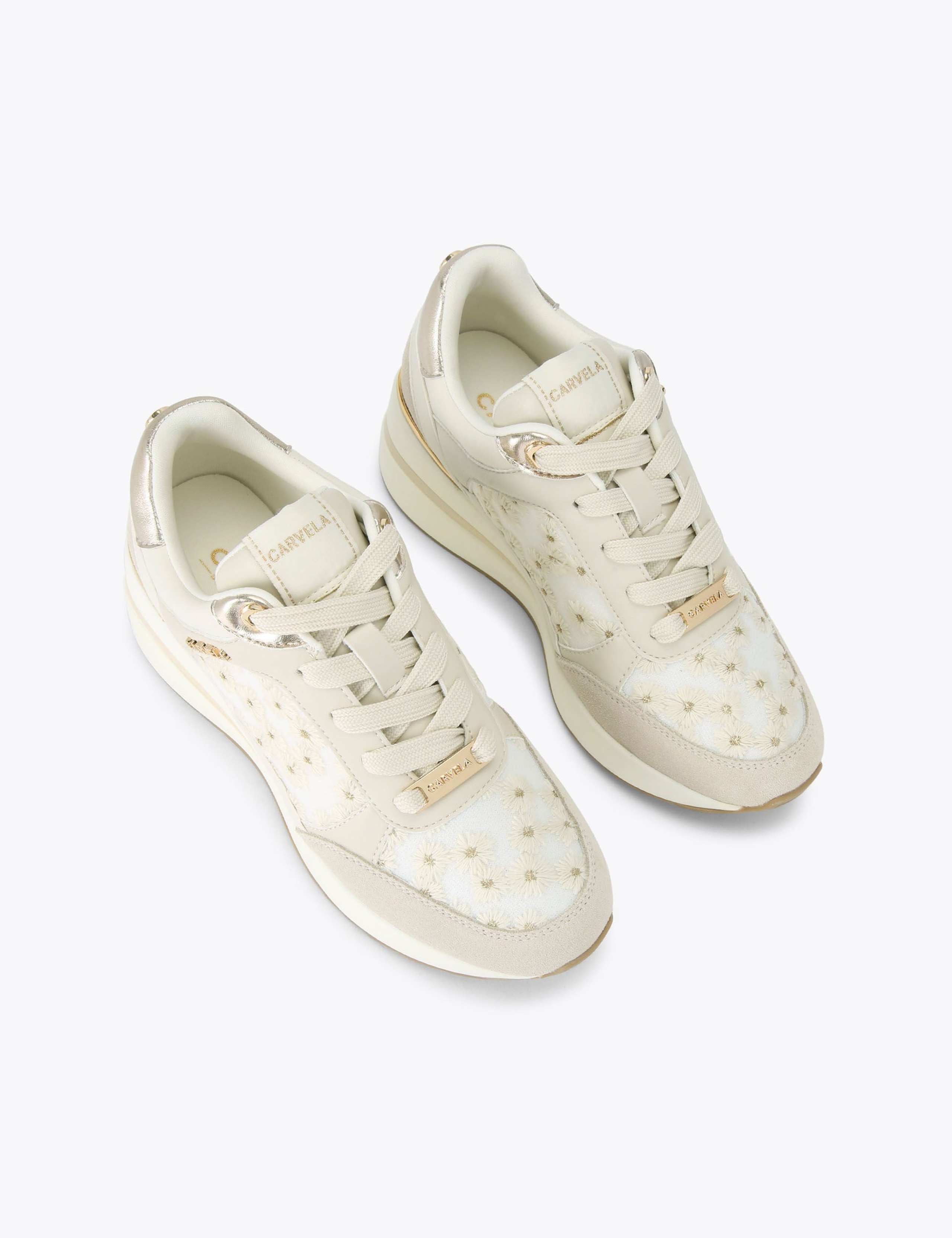 Mesh Floral Metallic Lace Up Wedge Trainers 2 of 4