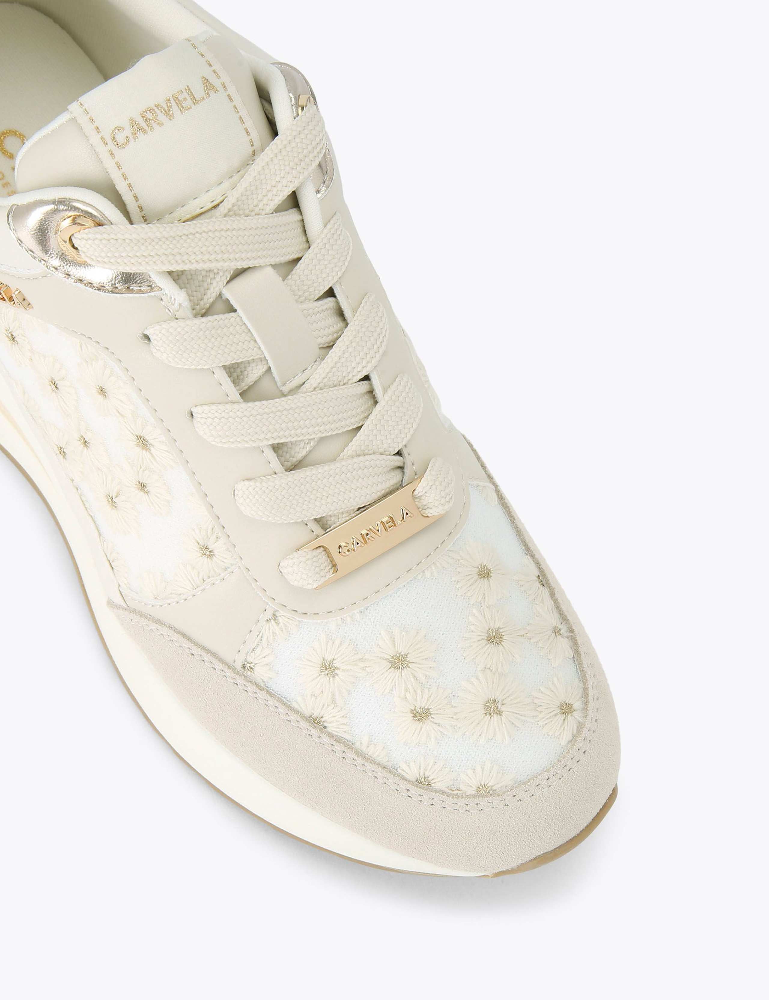Mesh Floral Metallic Lace Up Wedge Trainers 3 of 4