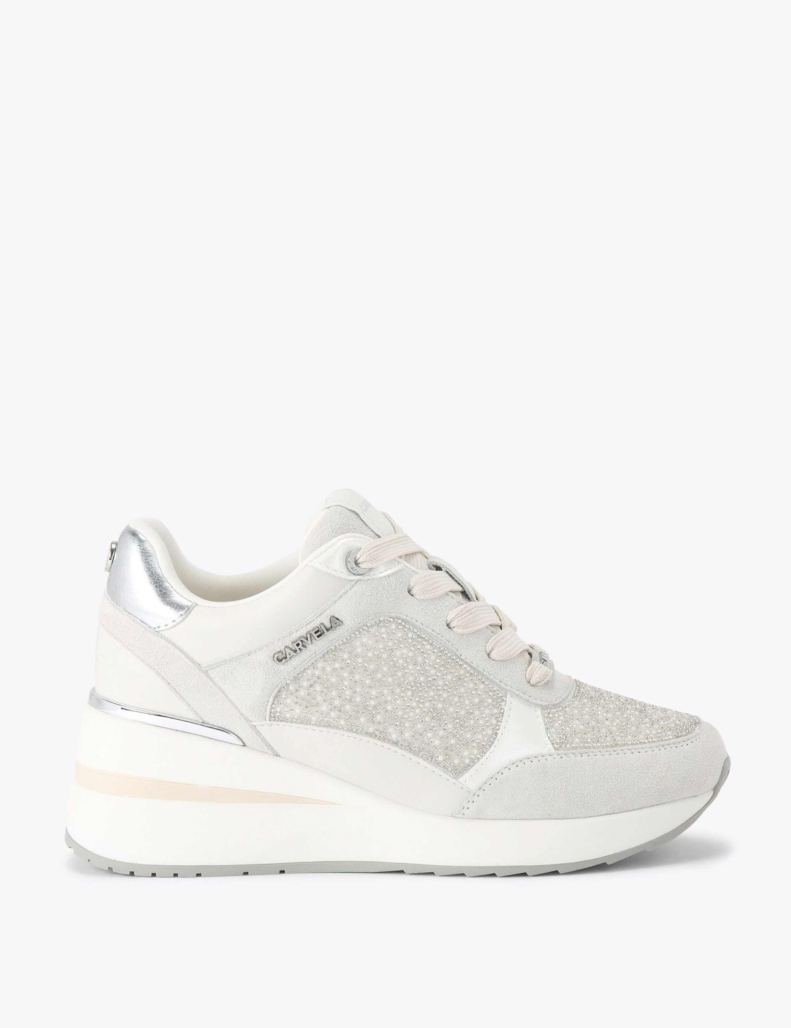 Lace Up Sparkle Embellished Wedge Trainers 1 of 4