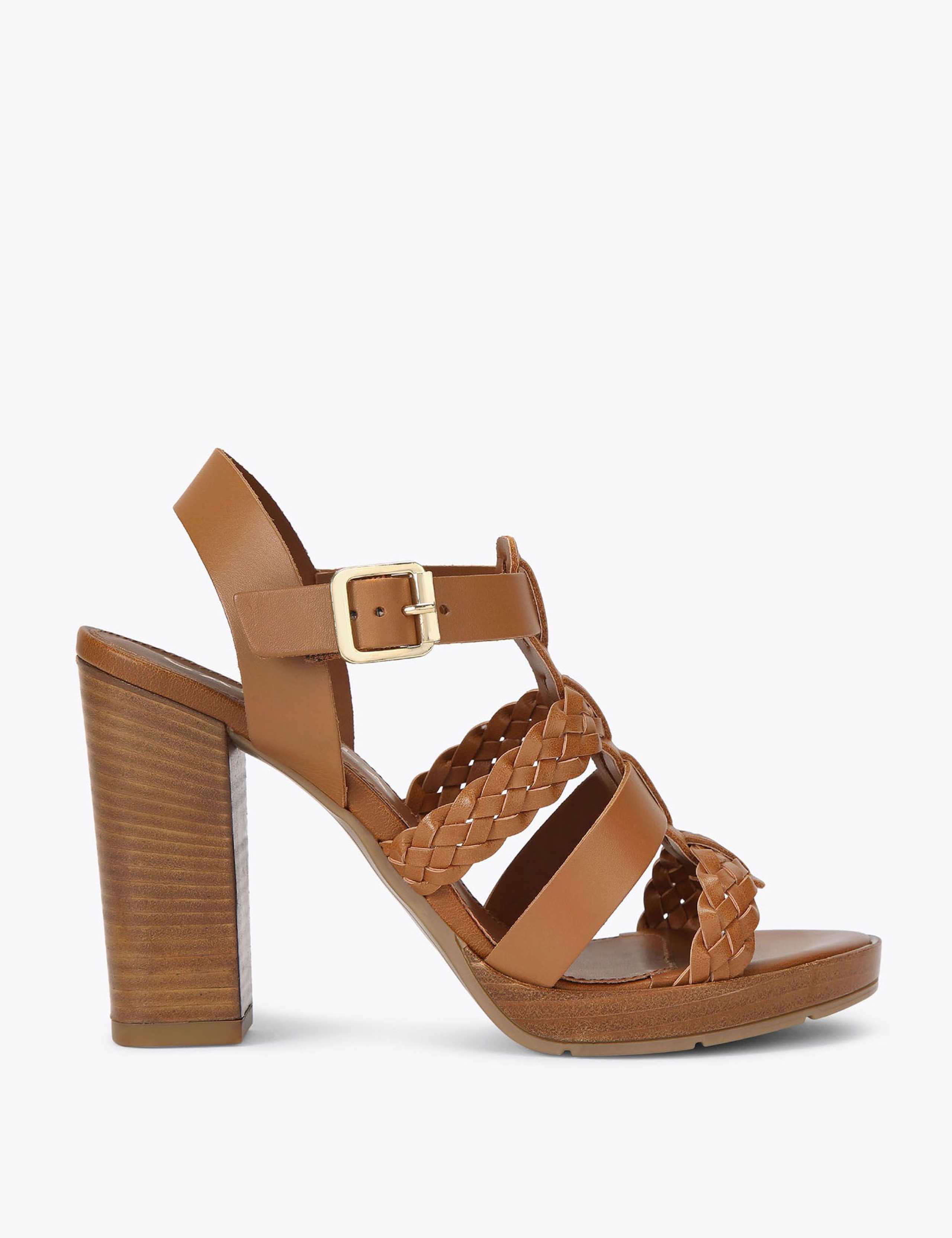 Leather Woven Strap Block Heels 1 of 5