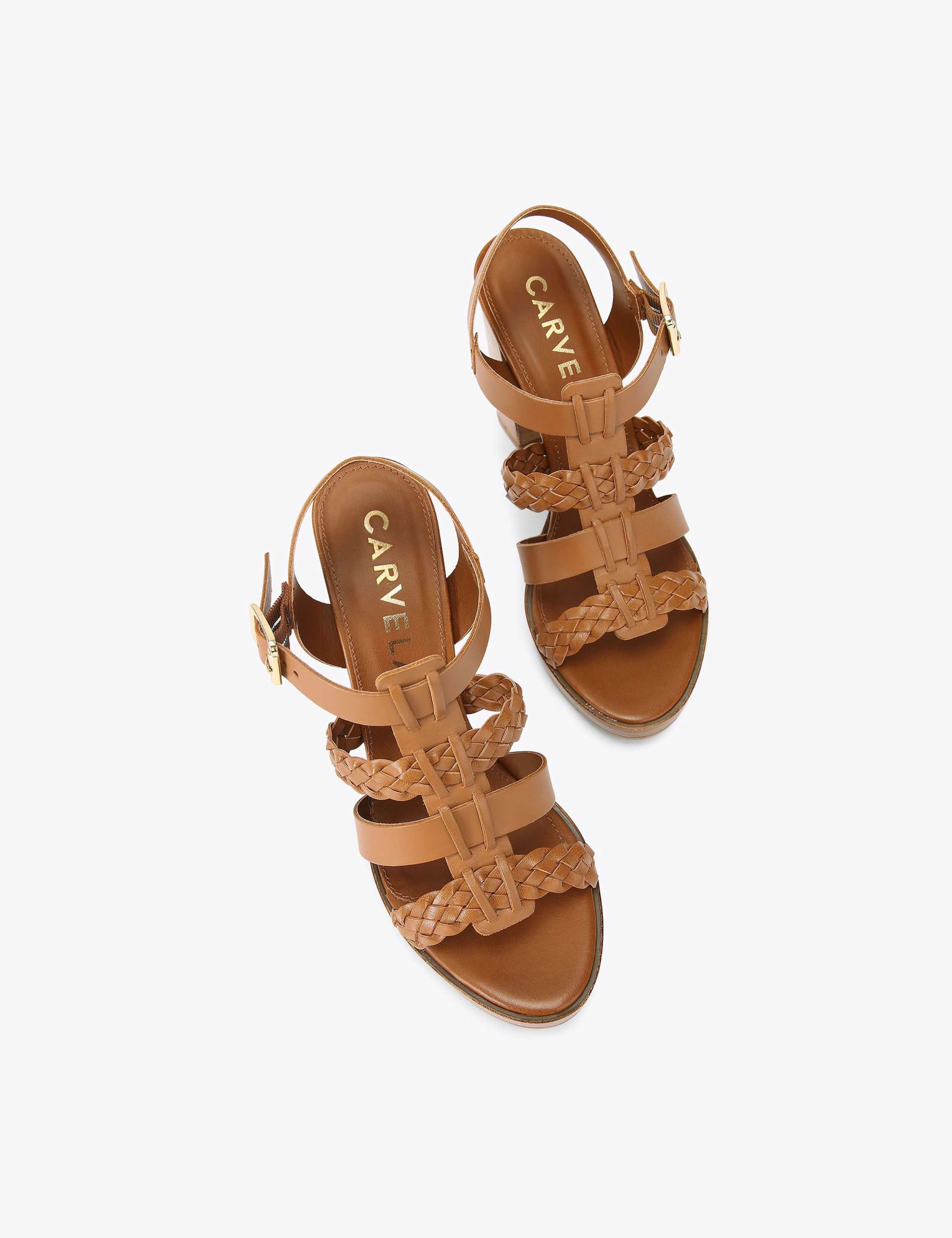 Leather Woven Strap Block Heels 2 of 5